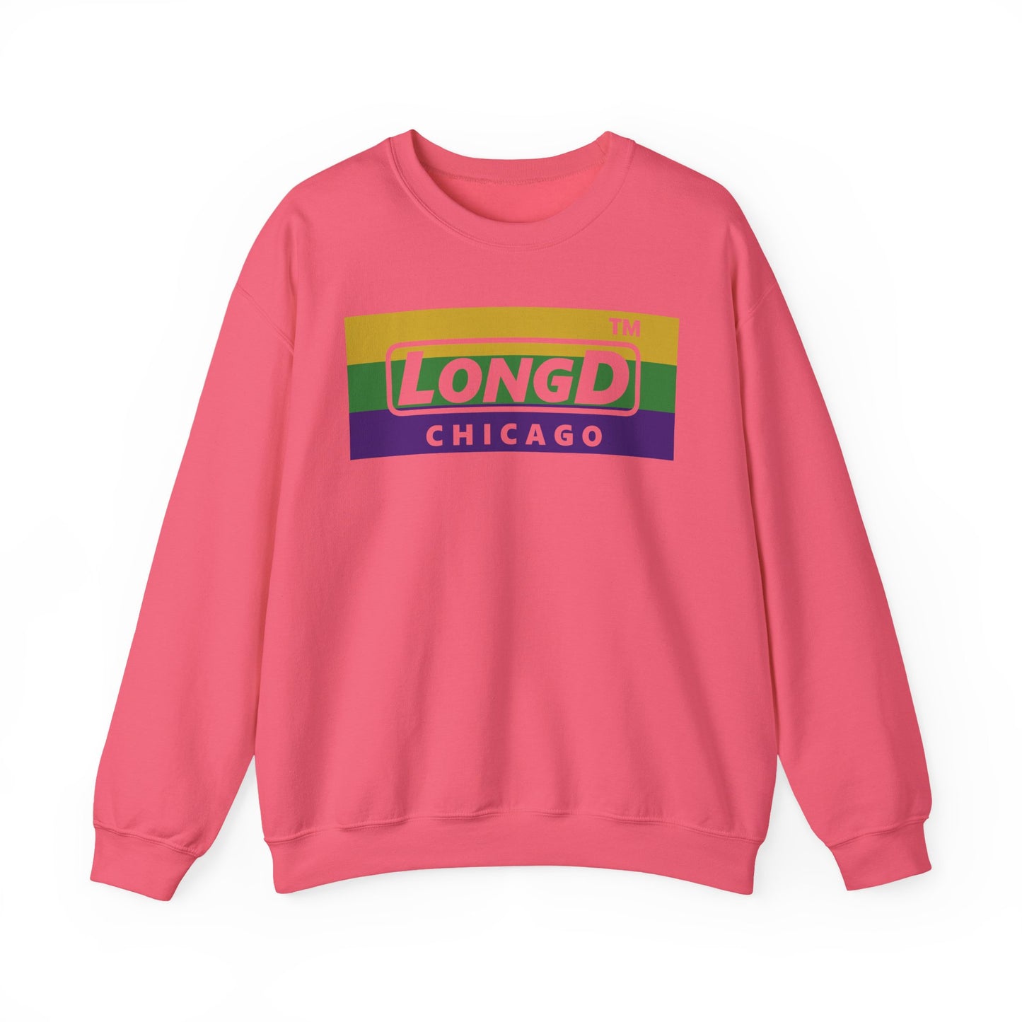 LongD negative striped Chicago logo crewneck sweatshirt