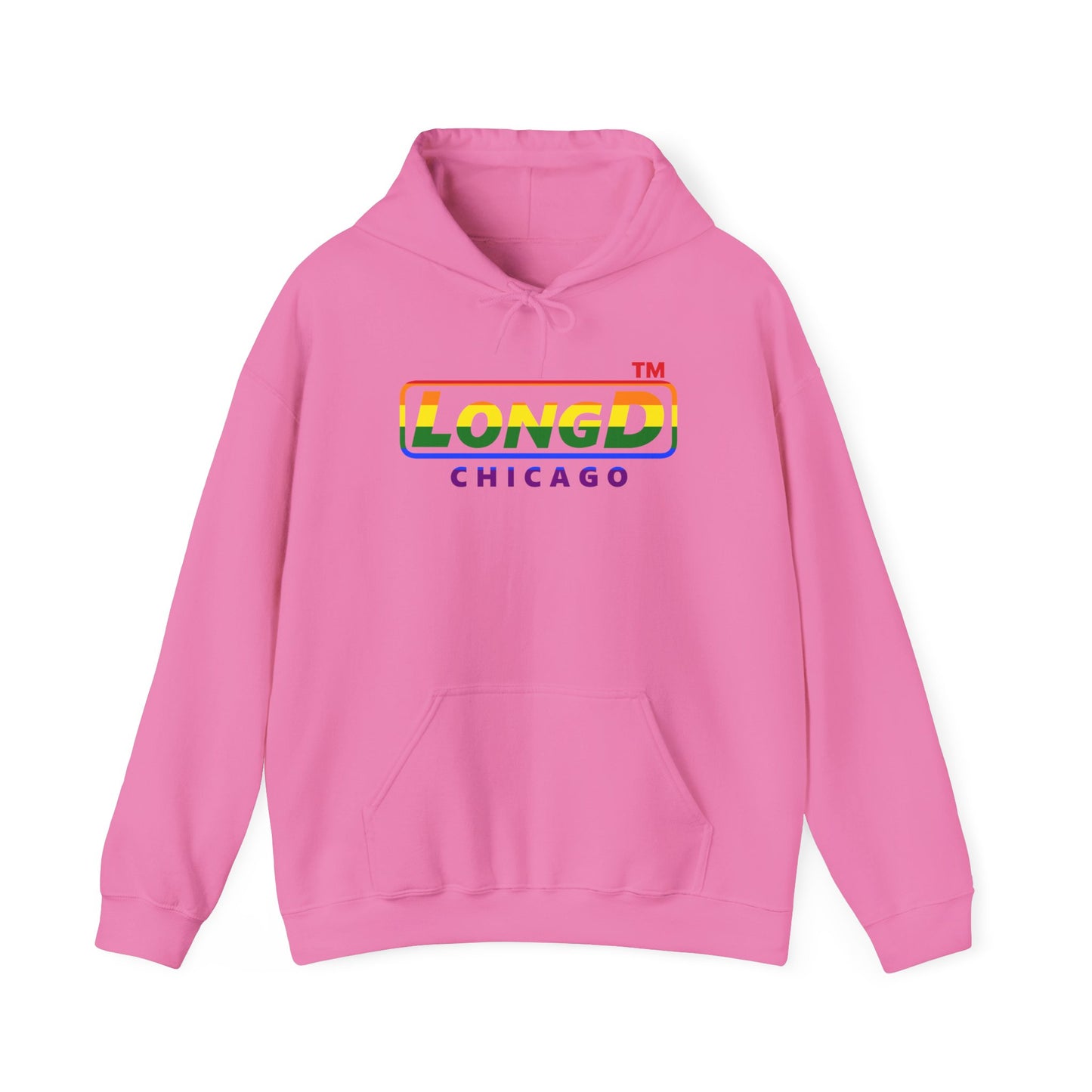 LongD® positive horizontal striped Chicago logo hoodie (Pride colors)