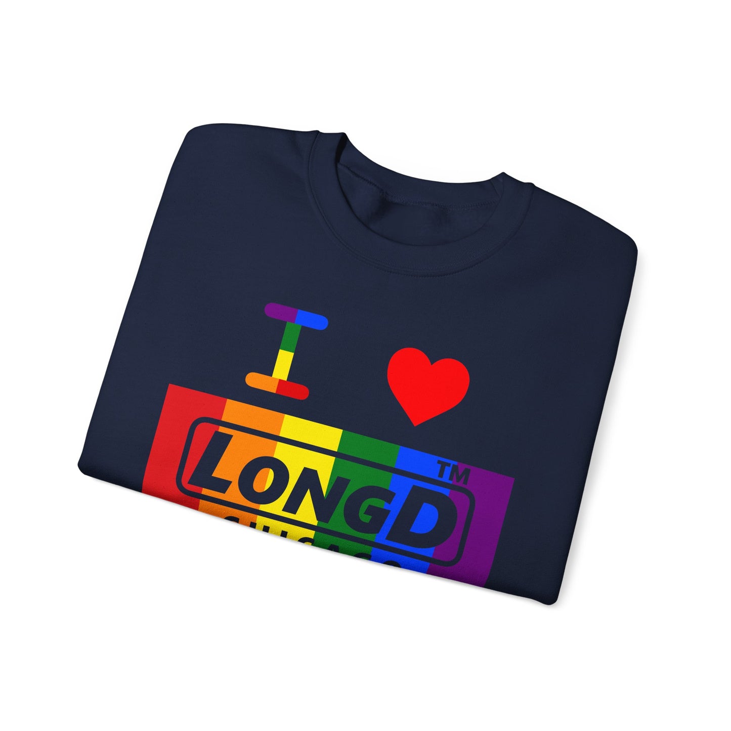 I Luv LongD negative vertical striped Chicago logo crewneck sweatshirt (Pride colors)