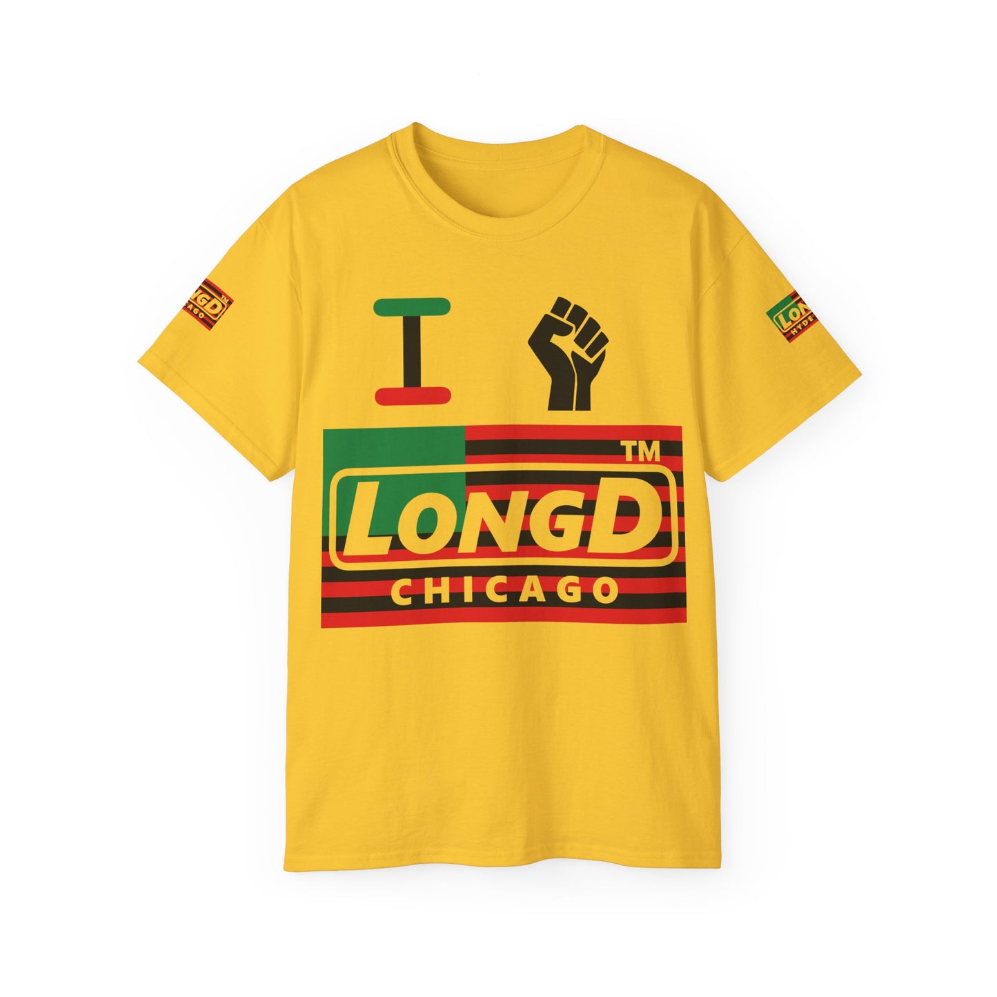 I fist LongD negative flag Chicago logo 4-print cotton tee
