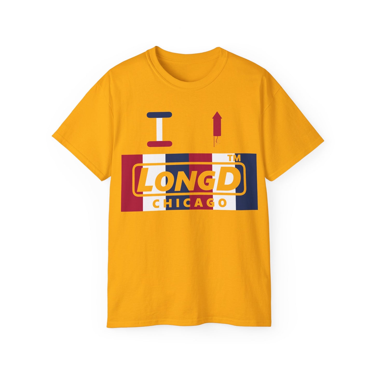 I firecracker LongD negative vertical 6-striped Hyde Park logo cotton tee