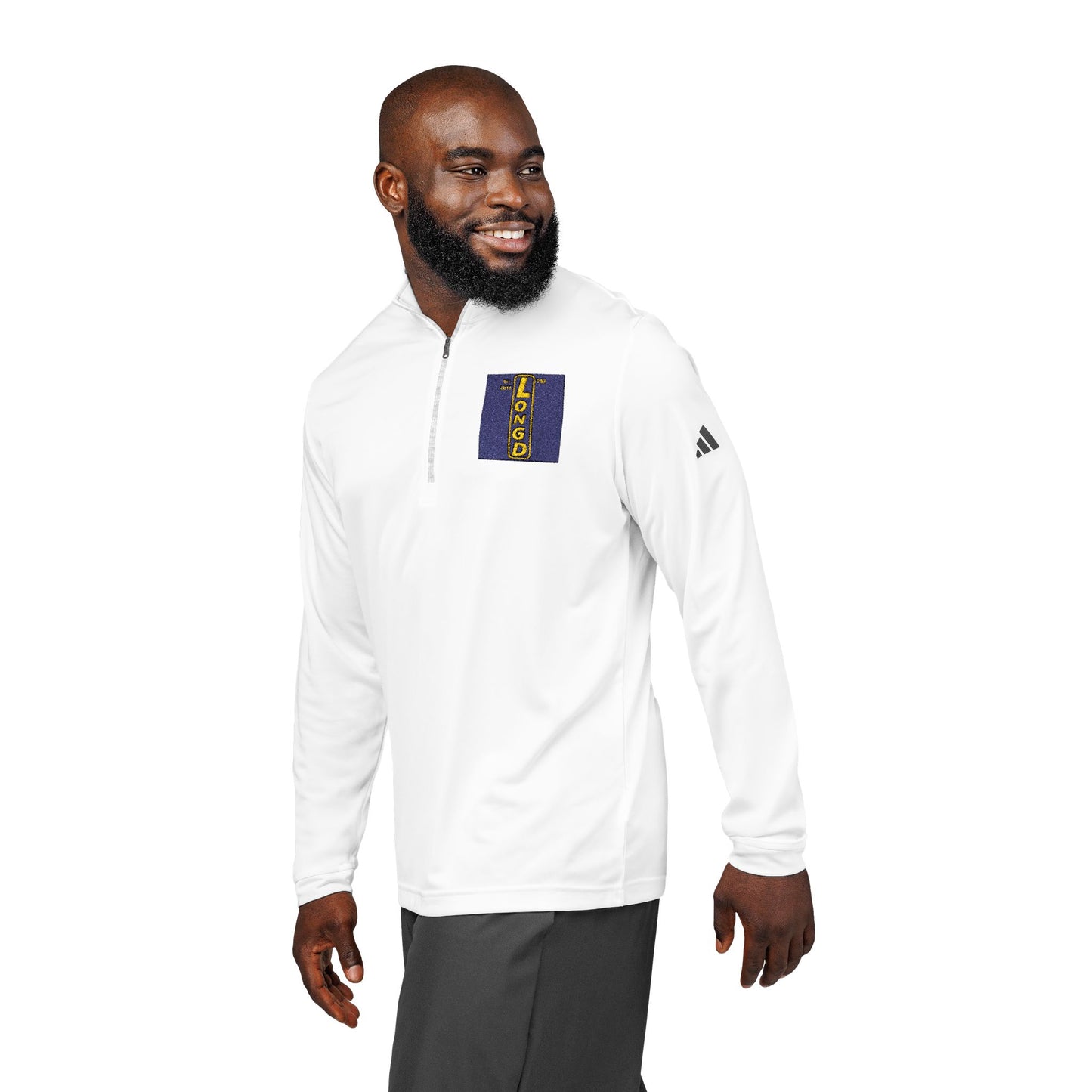 Embroidered adidas® Quarter-Zip pullover official reverse logo upright