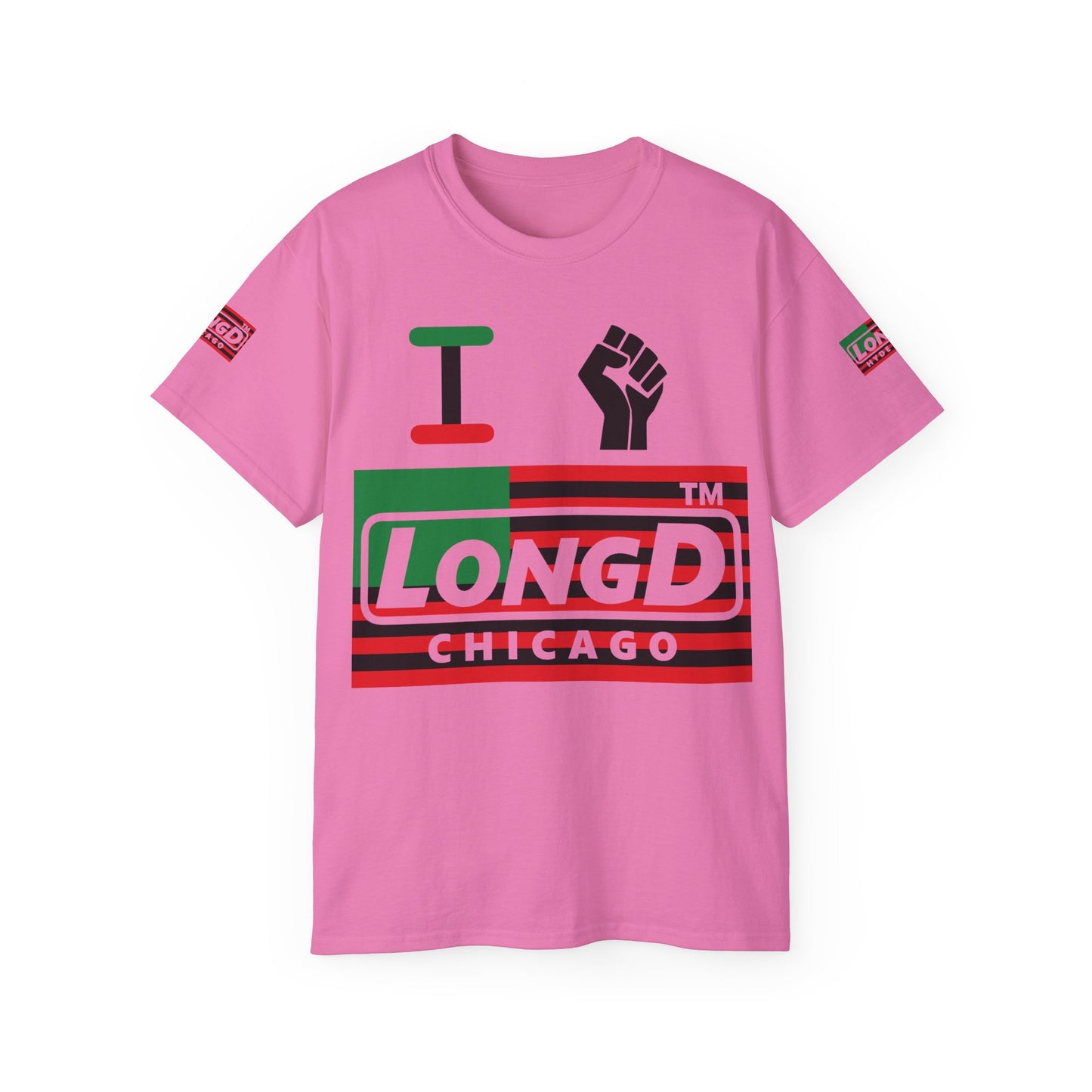 I fist LongD negative flag Chicago logo 4-print cotton tee