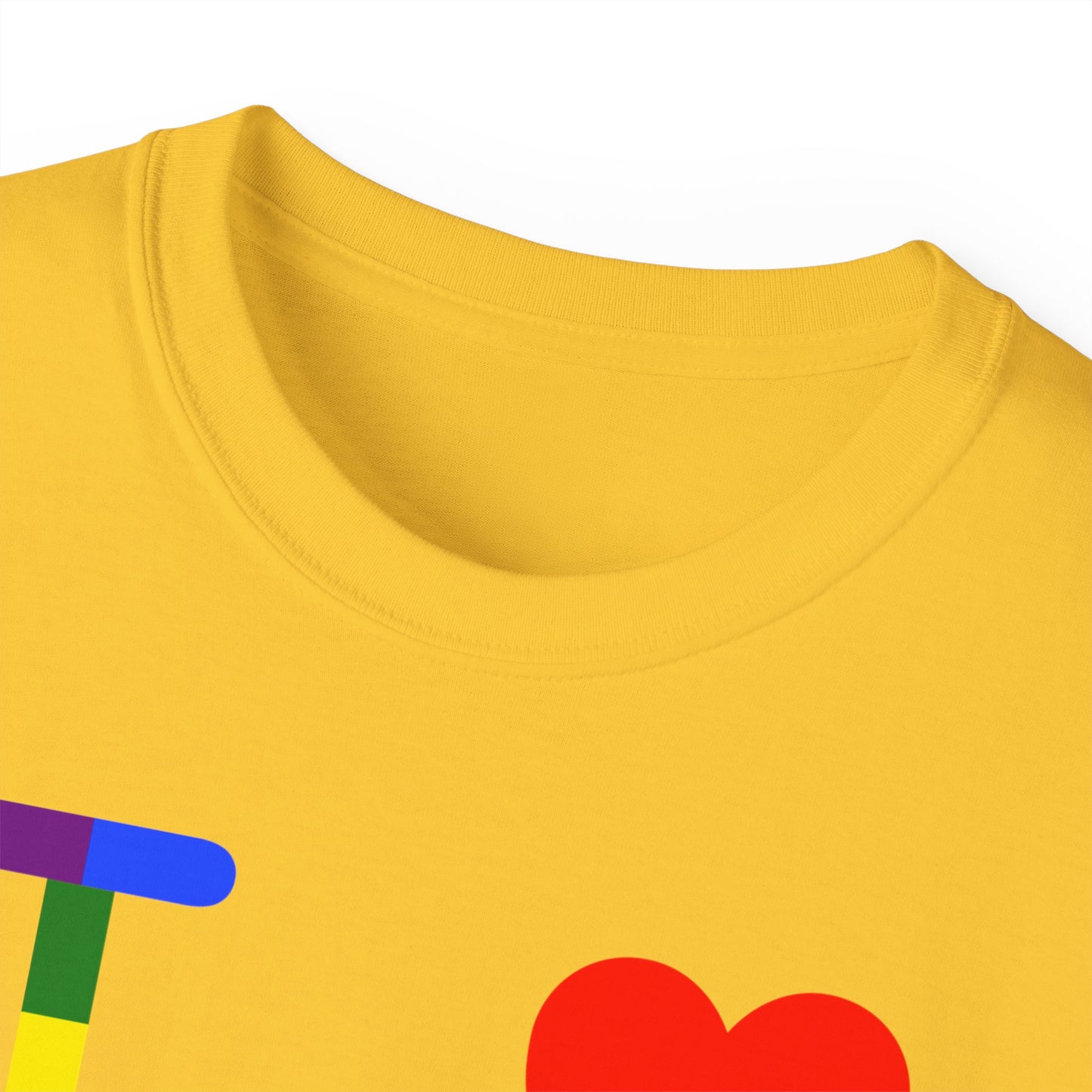 I Luv LongD Cotton Tee negative vertical striped Chicago upright logo (Pride colors)
