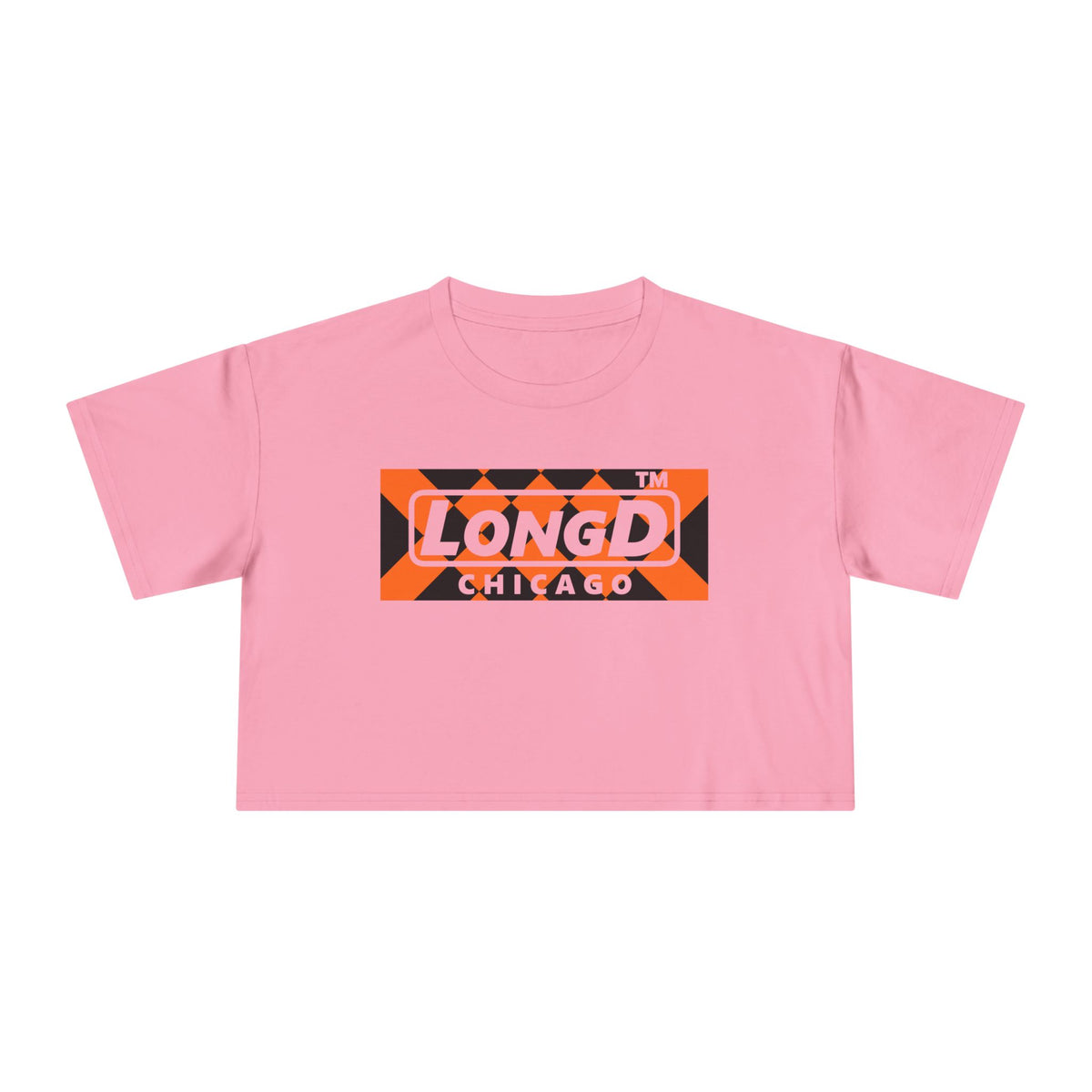 LongD Chicago negative stylized argyle logo (Halloween colors) crop tee