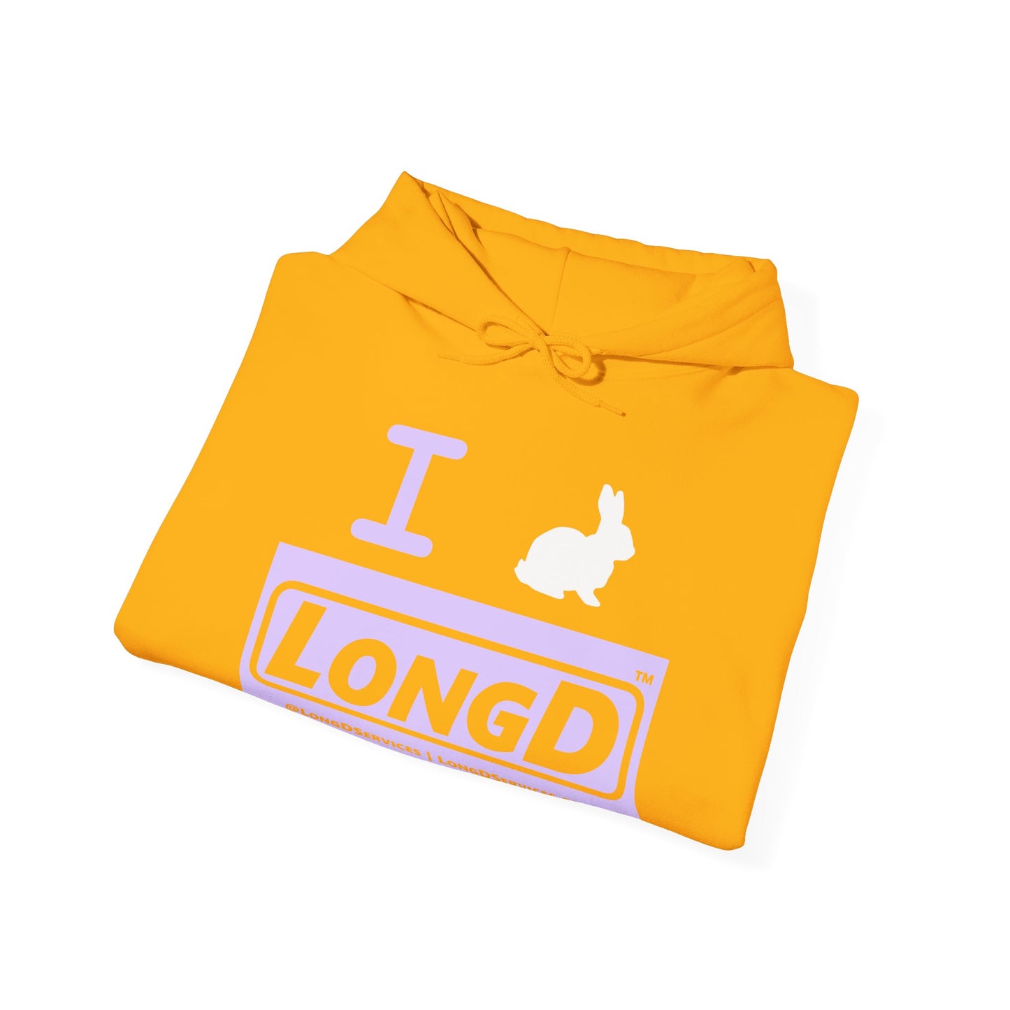 I Bunny LongD® Logo Hoodie Pastel purple negative text (White Easter Bunny)