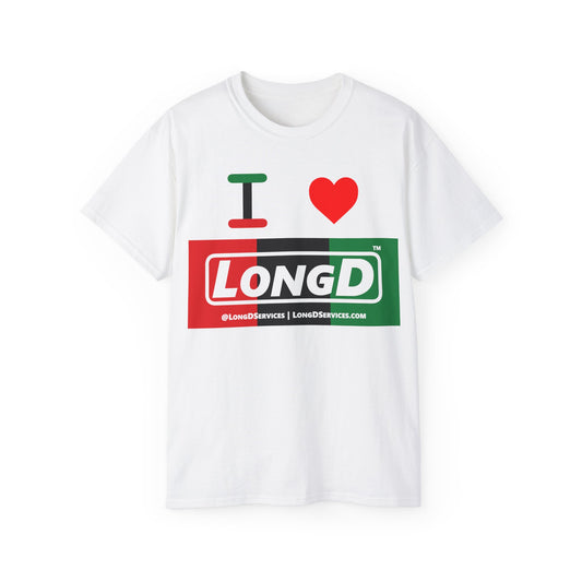I Luv LongD® Logo Cotton Tee Juneteenth negative thirds text