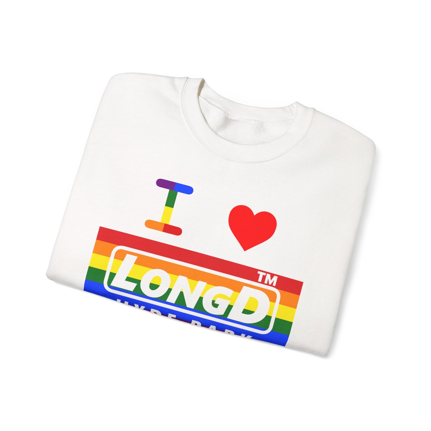 I Luv LongD negative horizontal striped Hyde Park logo crewneck sweatshirt (Pride colors)