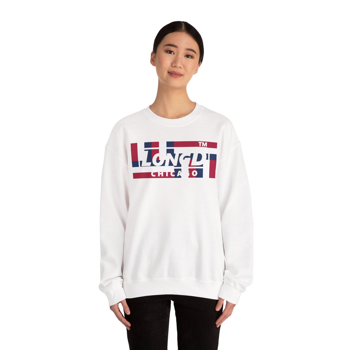 LongD negative modified windmill Chicago logo crewneck sweatshirt (patriotic colors)