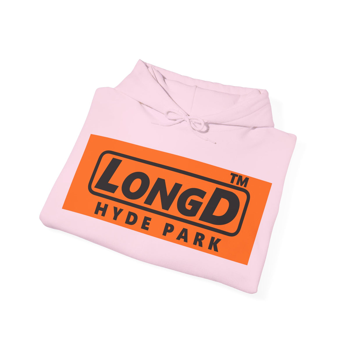 LongD Hyde Park logo Black (000000) on orange (FE7518) (Halloween colors) hoodie