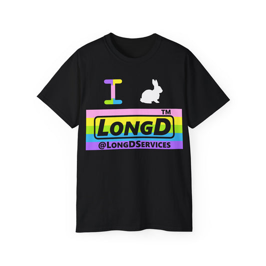 I Bunny LongD® negative horizontal striped Tag Logo Cotton Tee
