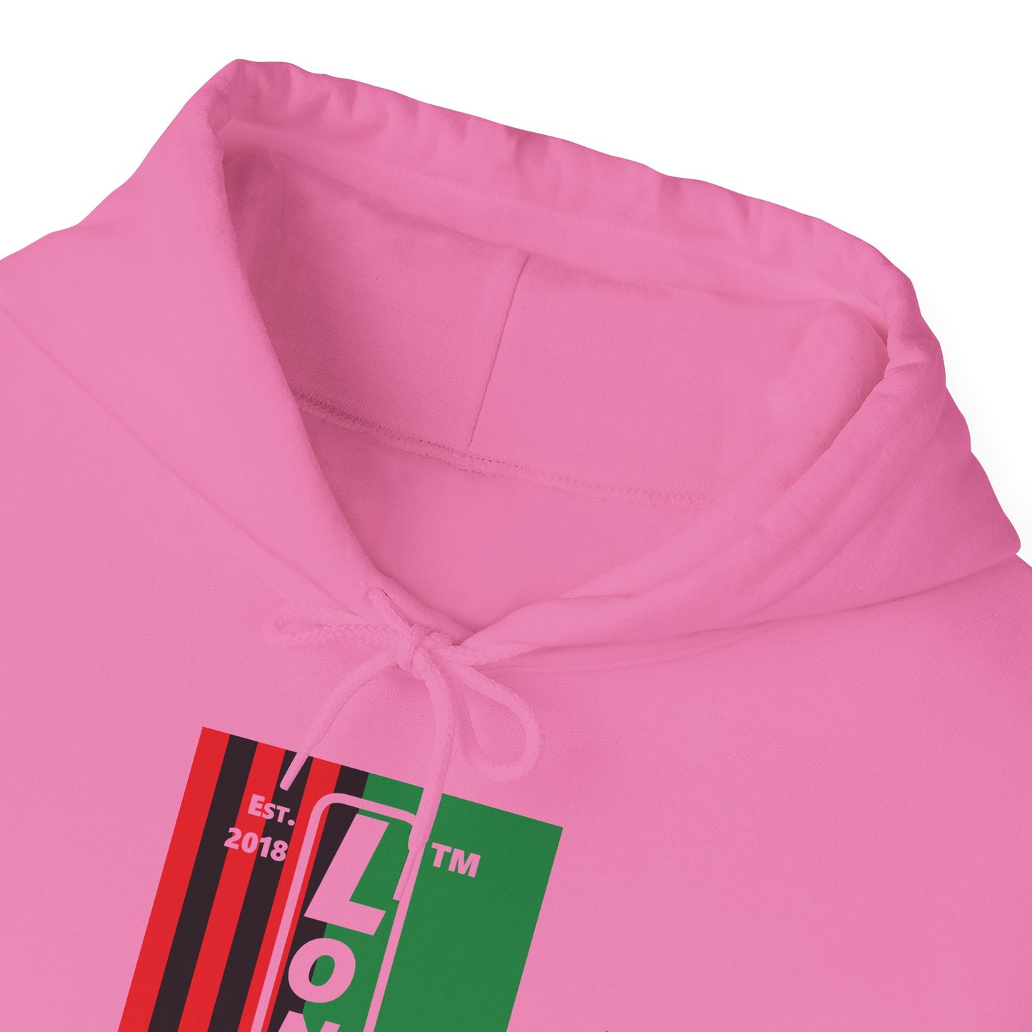 LongD® negative cropped flag upright Chicago logo hoodie (Juneteenth colors)