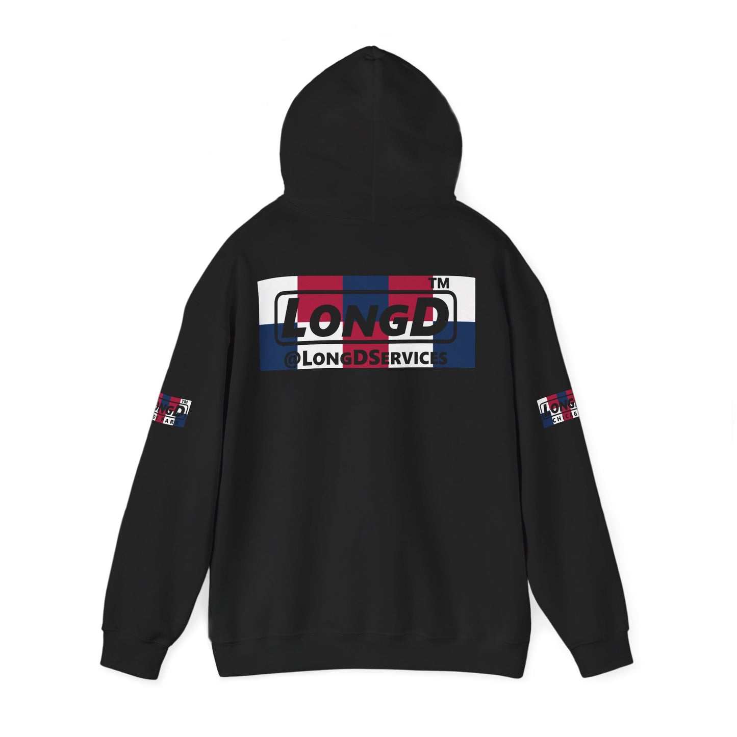 LongD® negative 2x5 4-print single breasted Hyde Park logo hoodie (patriotic colors)