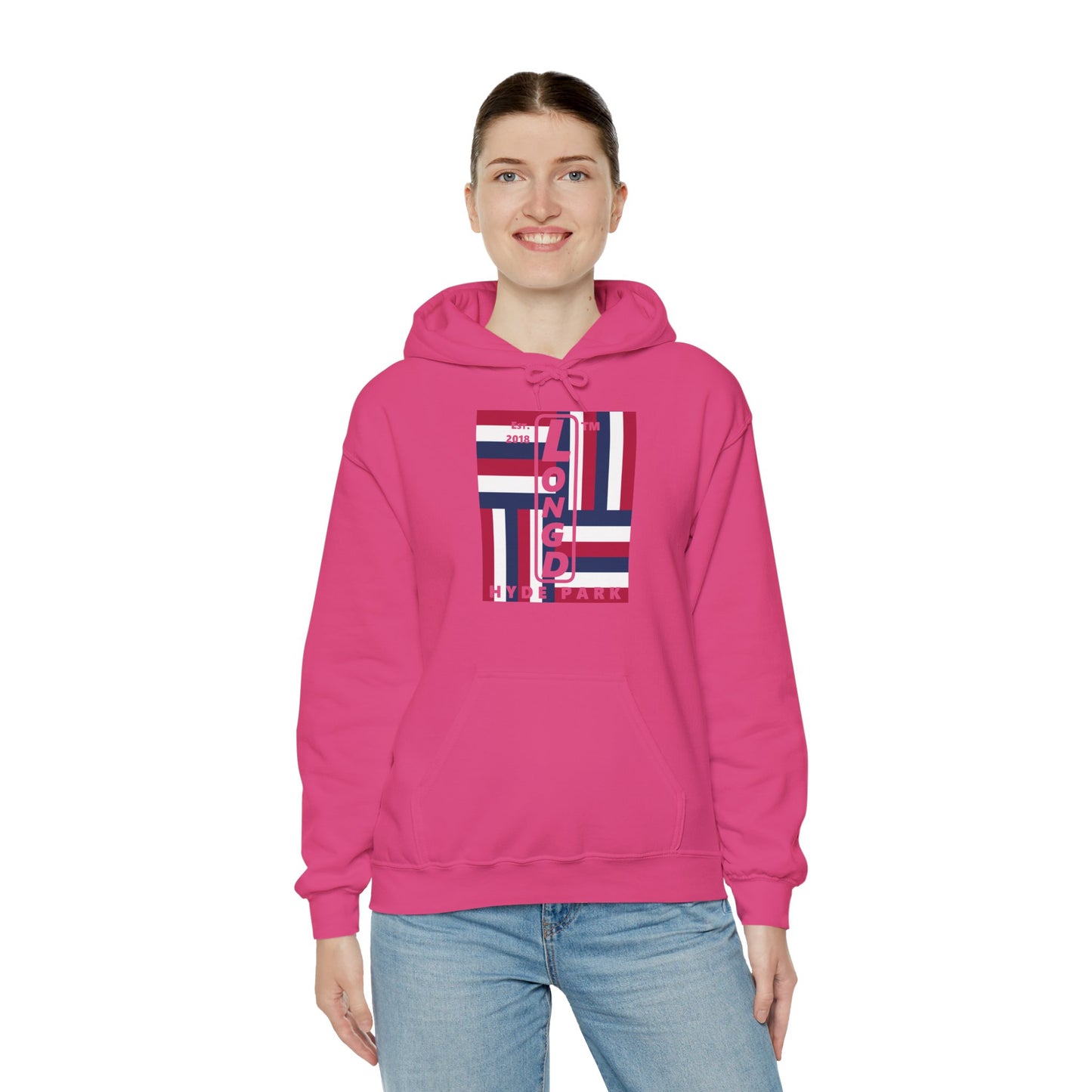 LongD® negative windmill upright Hyde Park logo hoodie (Patriotic colors)