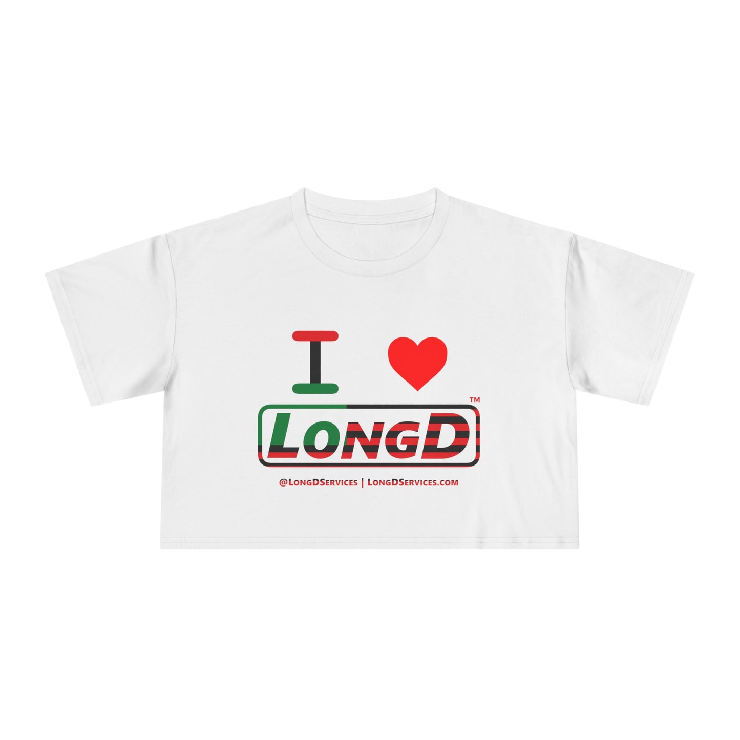 I Luv LongD Logo Women's Crop Tee (Juneteenth positive flag logo)