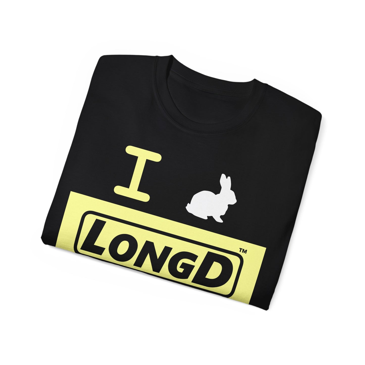 I Bunny LongD® Logo Cotton Tee Easter pastel yellow negative text (white Easter Bunny)