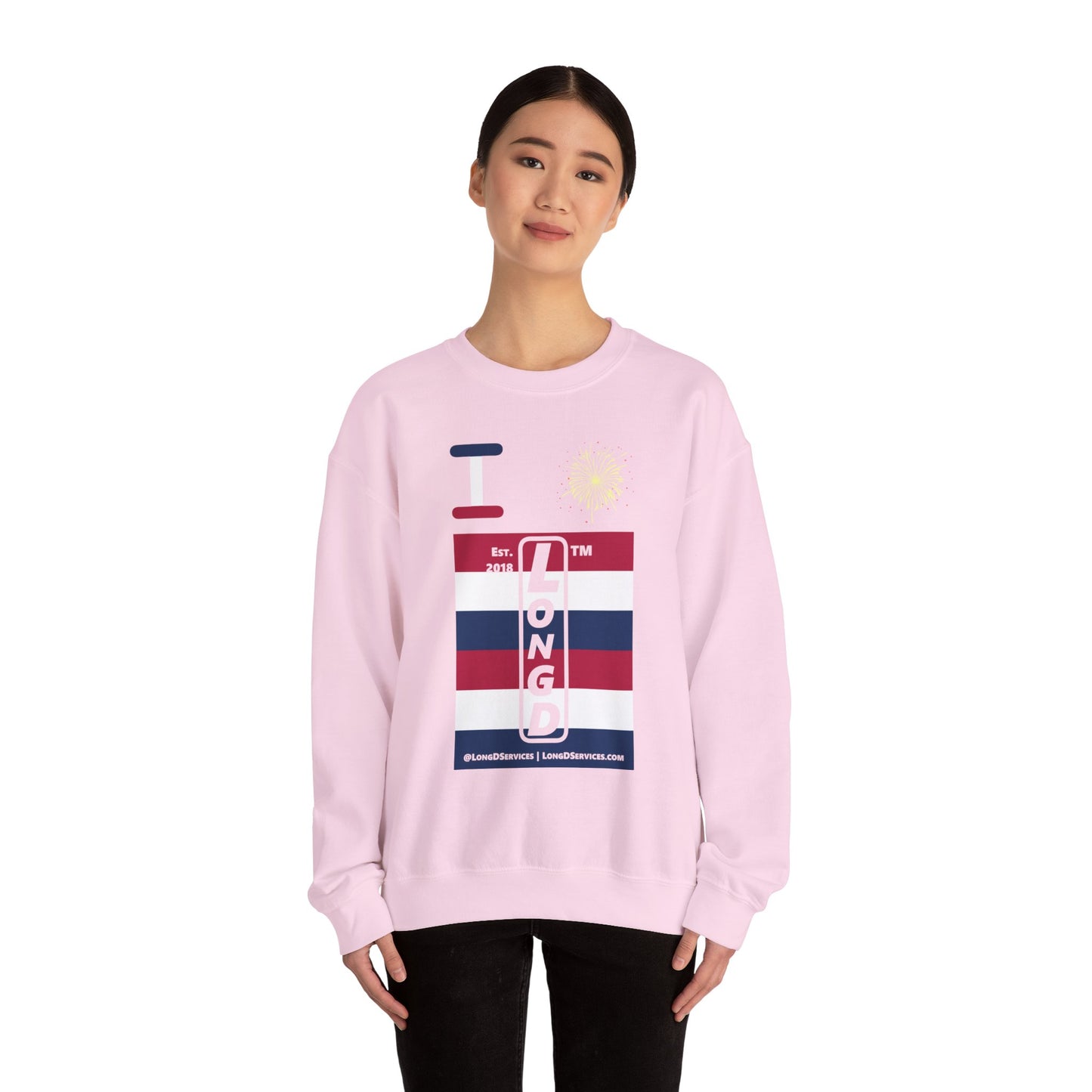 I Burst LongD negative horizontal 6-striped tag-domain upright logo crewneck sweatshirt