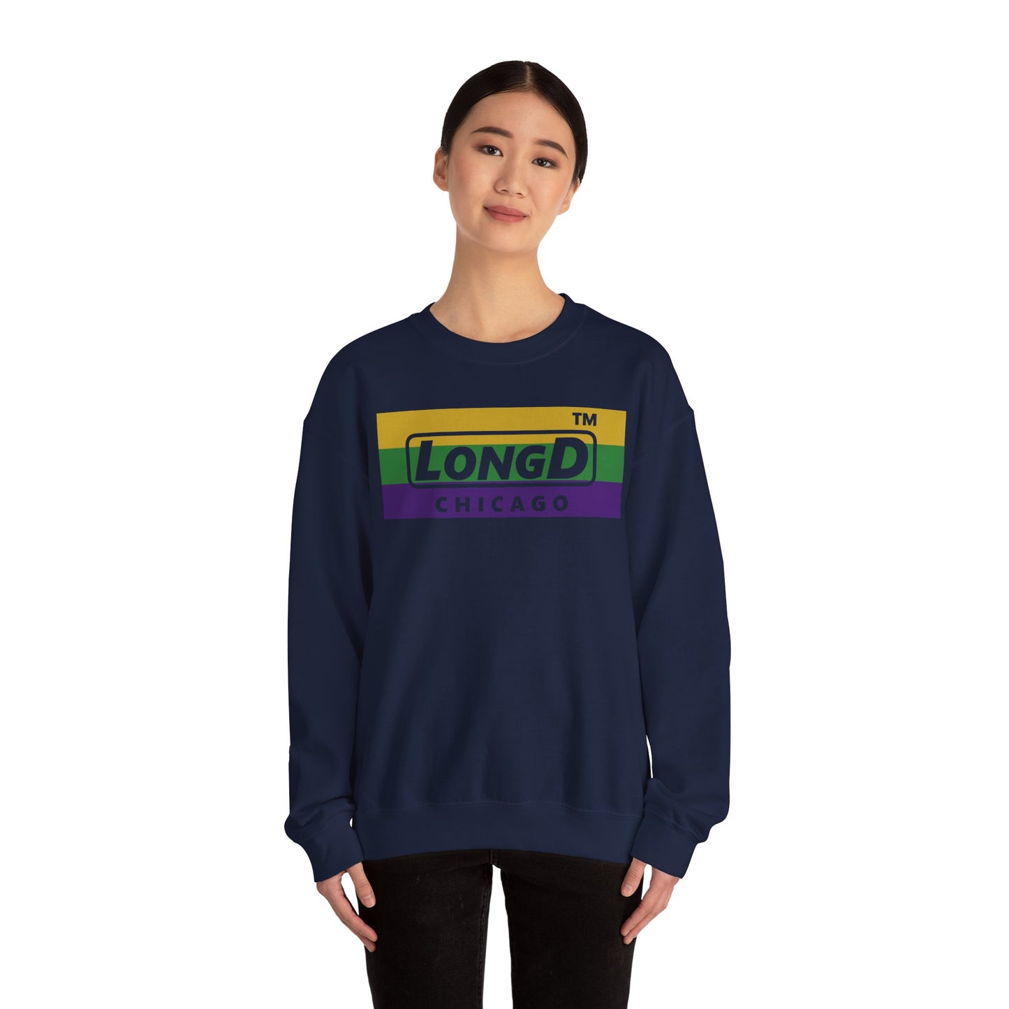 LongD negative striped Chicago logo crewneck sweatshirt