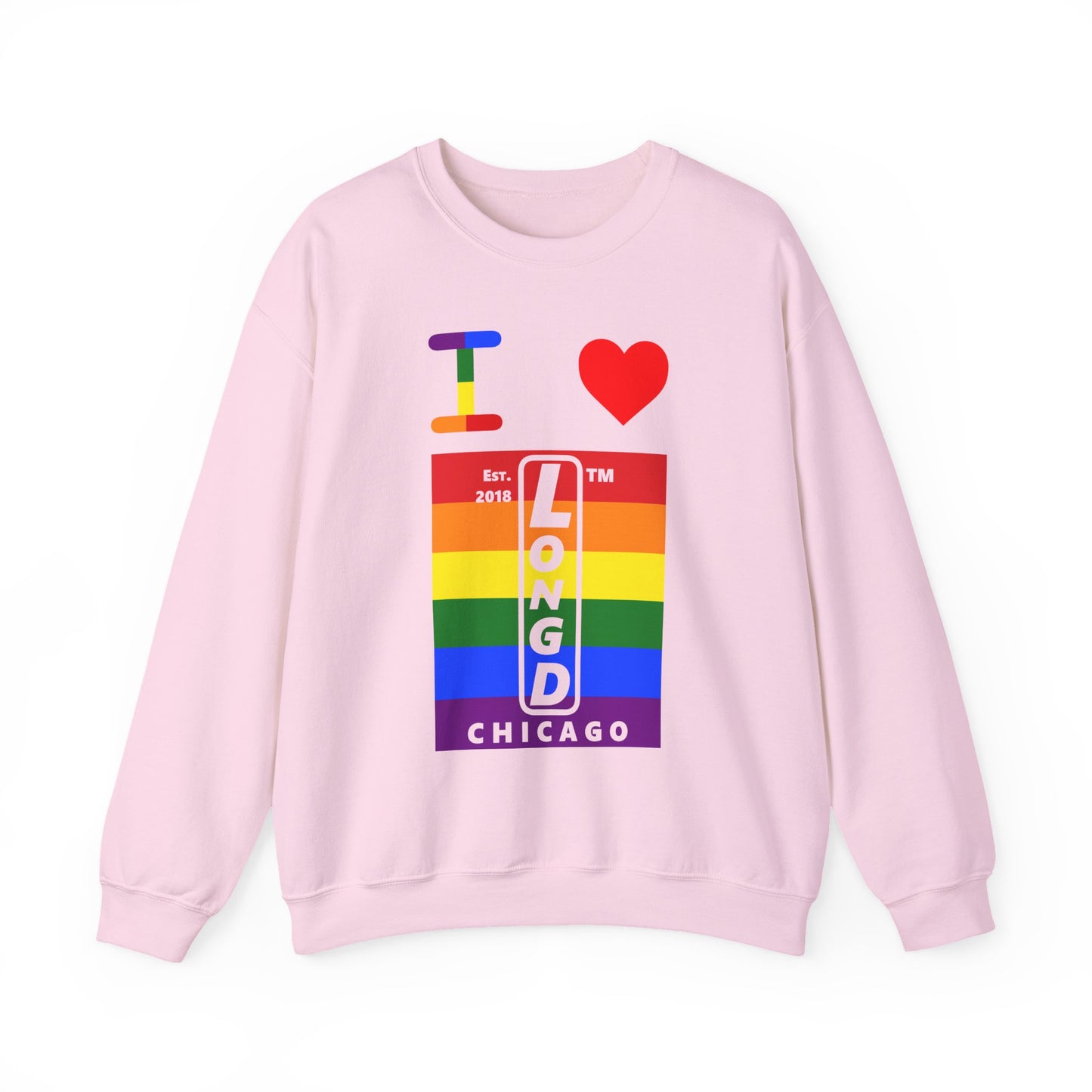I Luv LongD negative horizontal 6-striped Chicago upright logo crewneck sweatshirt