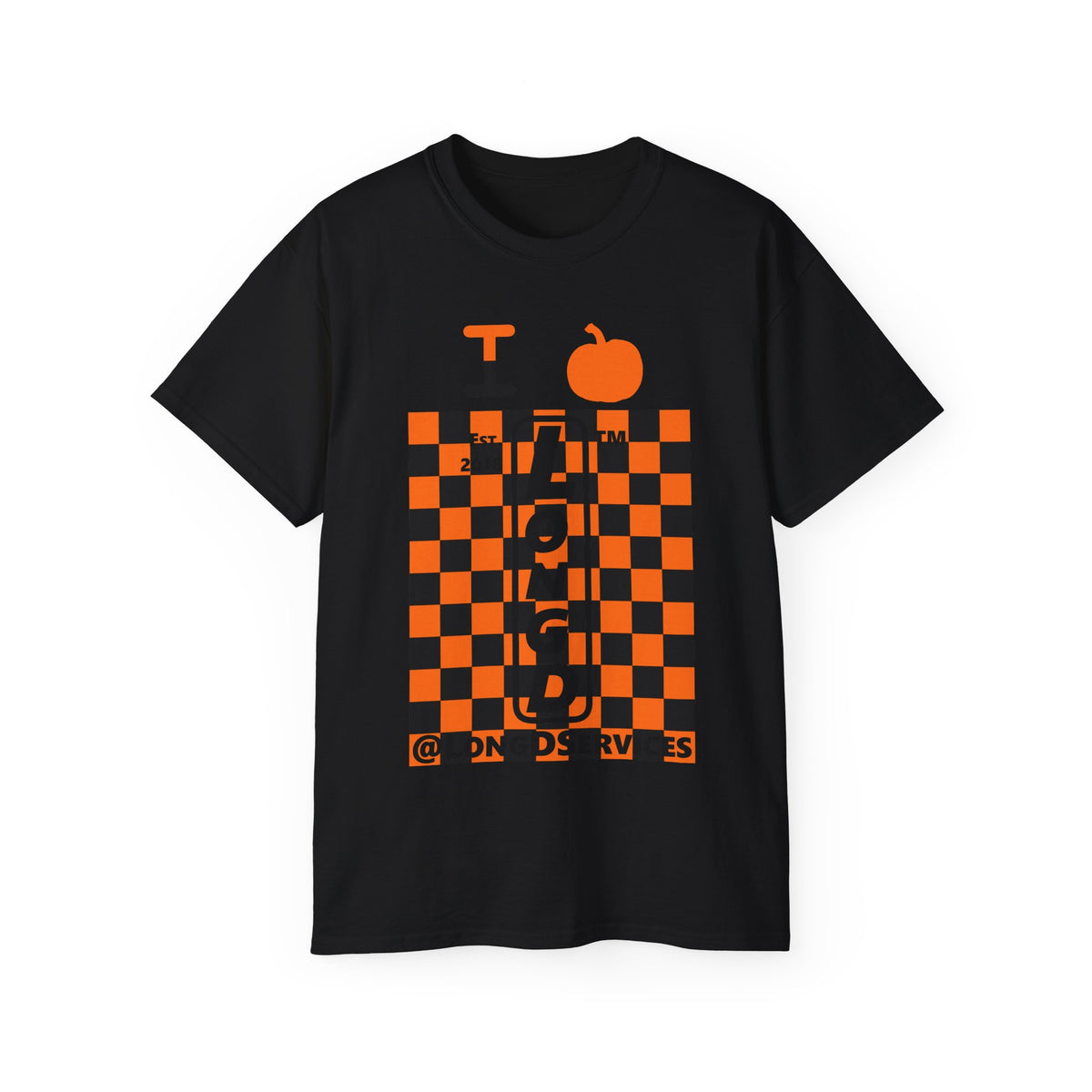 I pumpkin LongD Tag negative upright checkered logo cotton tee