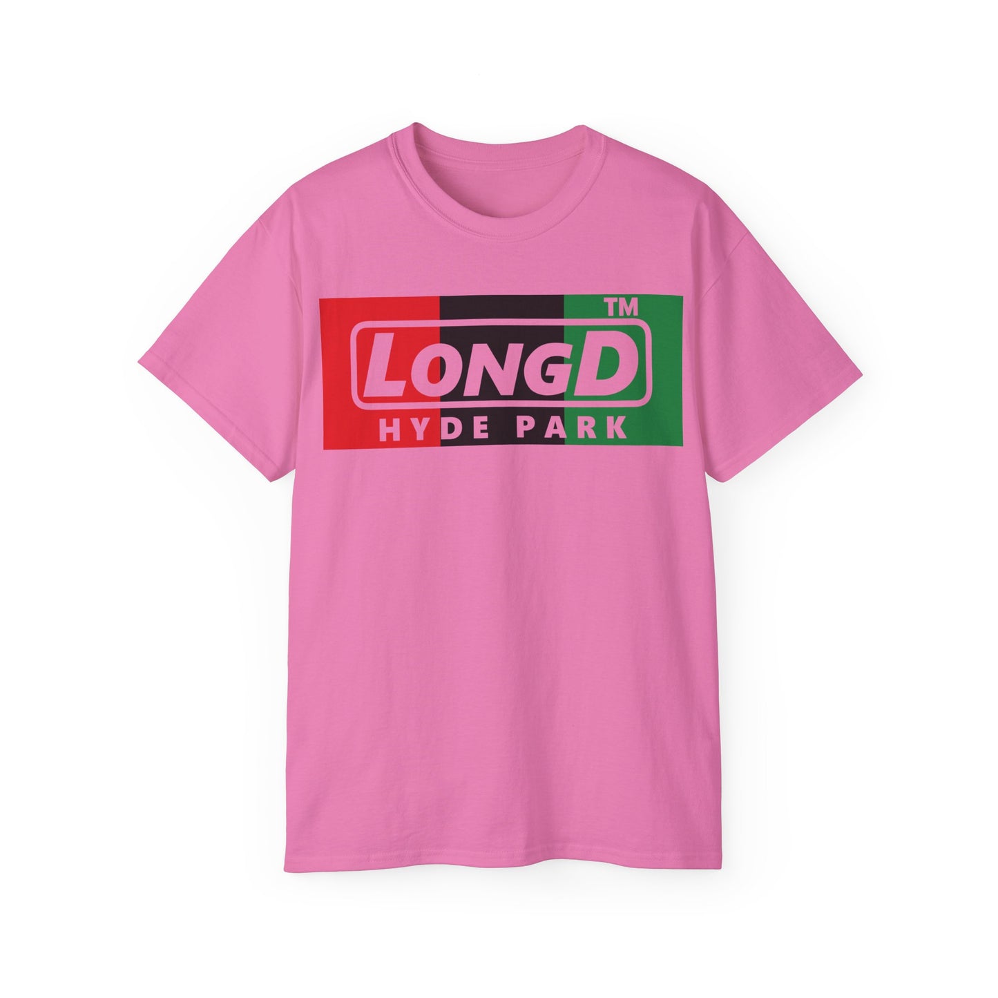 LongD negative vertical 3-striped Hyde Park logo cotton tee (Juneteenth colors)