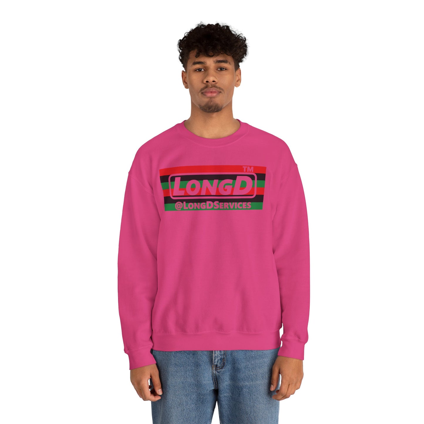 LongD negative horizontal 6-striped Chicago logo crewneck sweatshirt (Juneteenth colors)