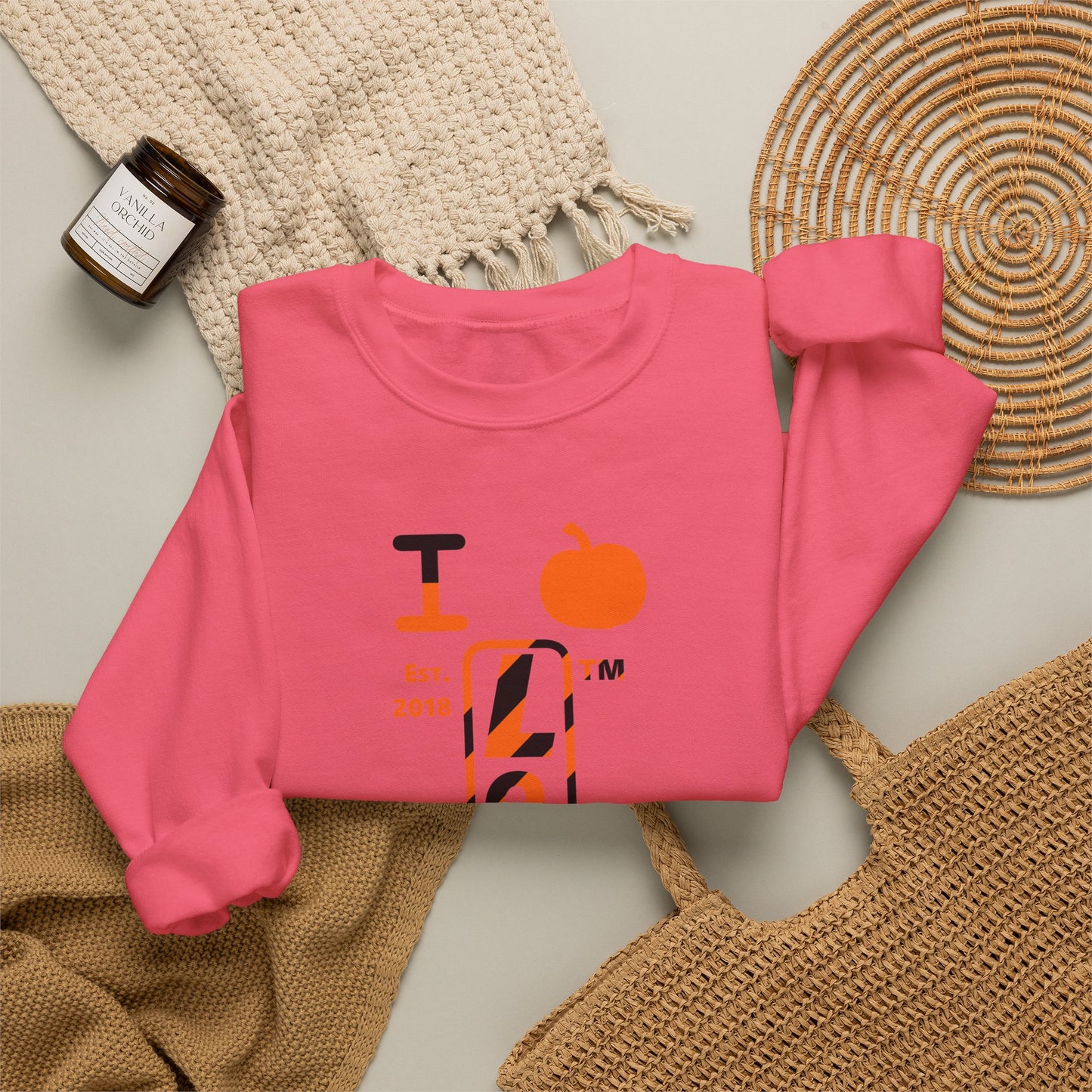 I pumpkin LongD Chicago positive upright pixel-weighted 12-striped front-back logo crewneck sweatshirt