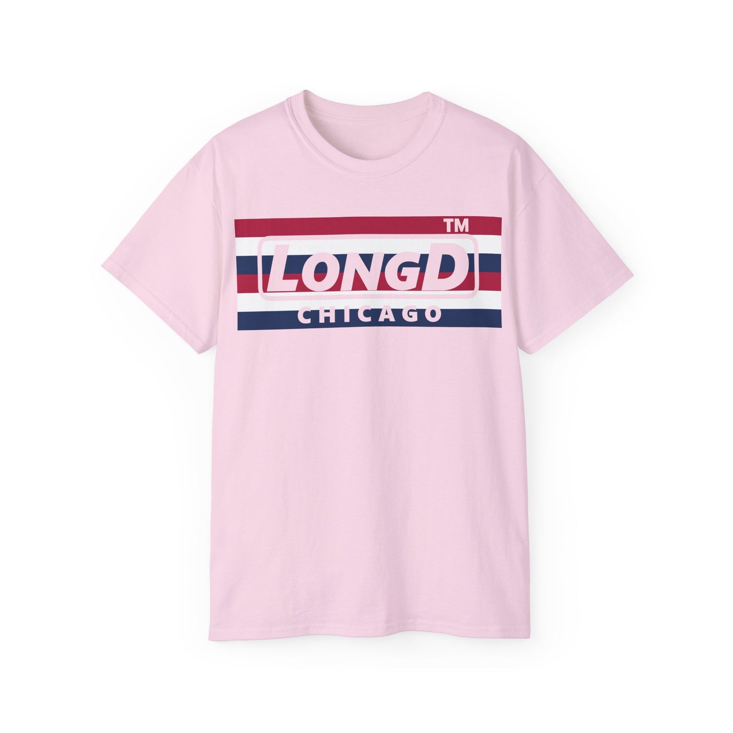 LongD negative horizontal 6-striped Chicago logo cotton tee (patriotic colors)