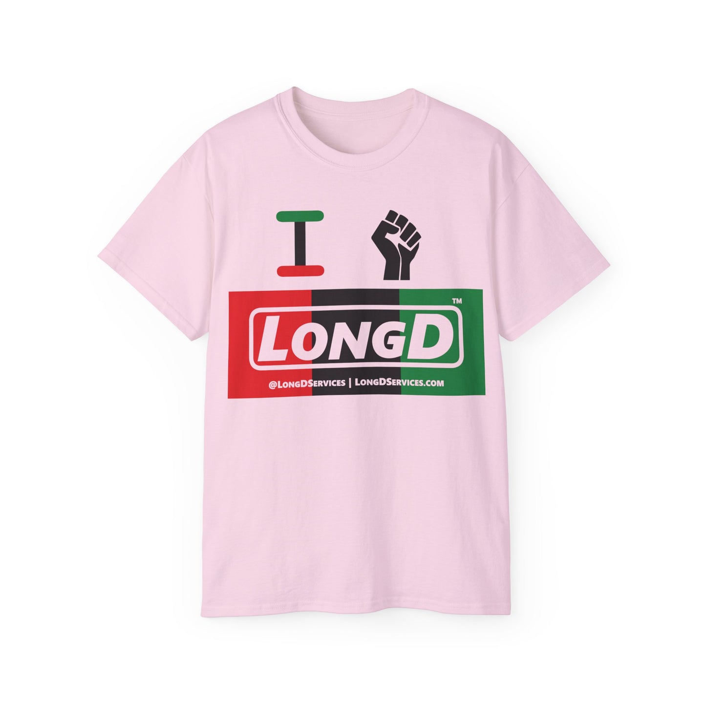I Fist LongD® Logo Cotton Tee Juneteenth black fist negative thirds text