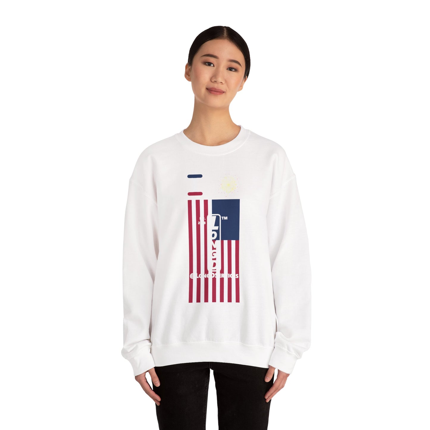 I Burst LongD negative flag tag upright logo crewneck sweatshirt
