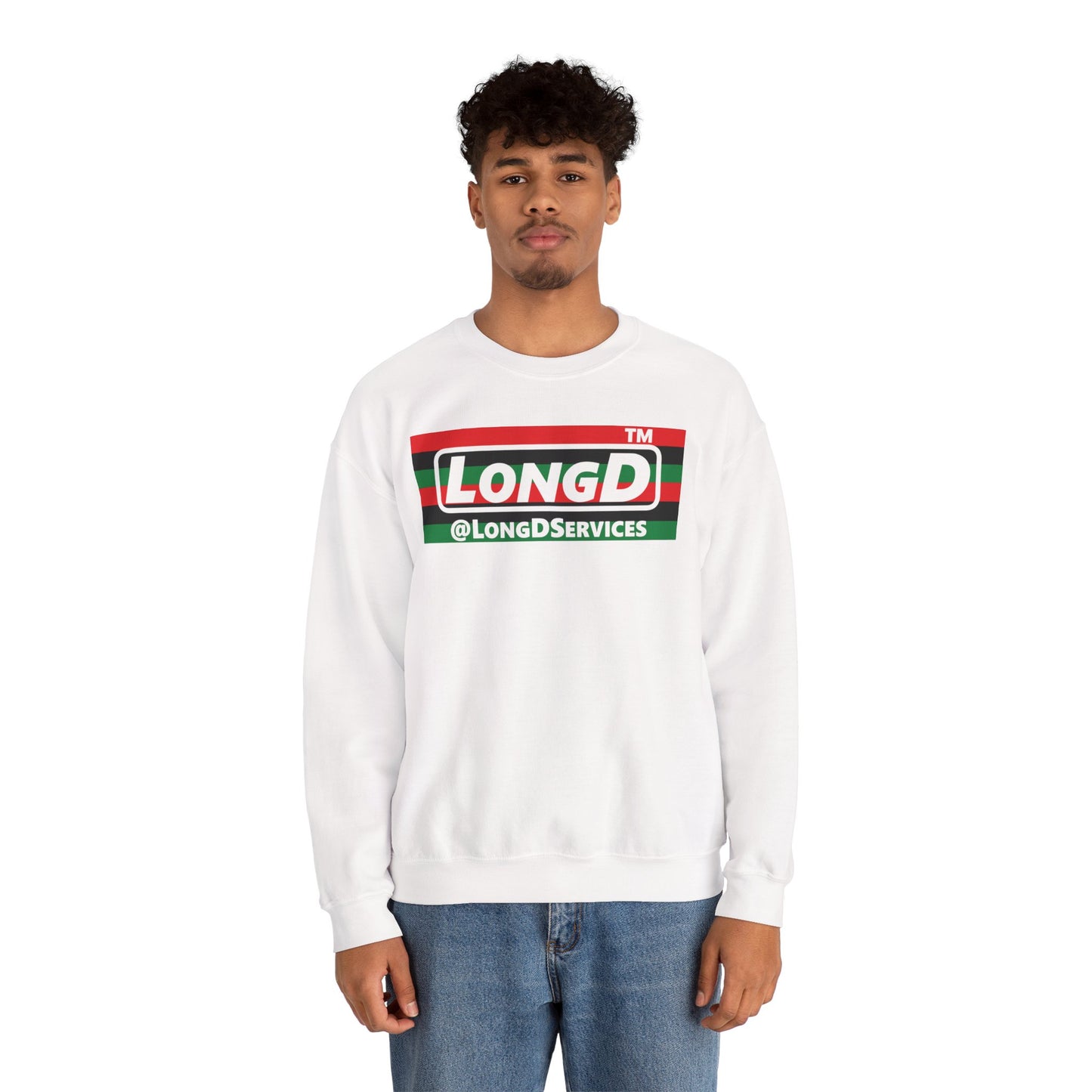LongD negative horizontal 6-striped Chicago logo crewneck sweatshirt (Juneteenth colors)
