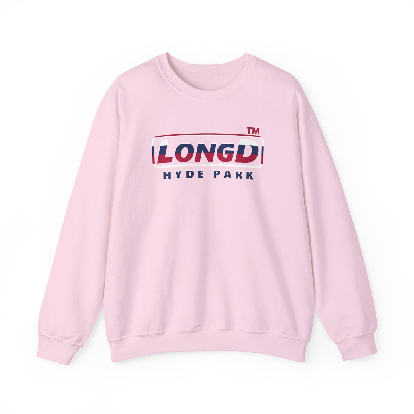 LongD positive horizontal 6-striped Hyde Park logo crewneck sweatshirt (patriotic colors)