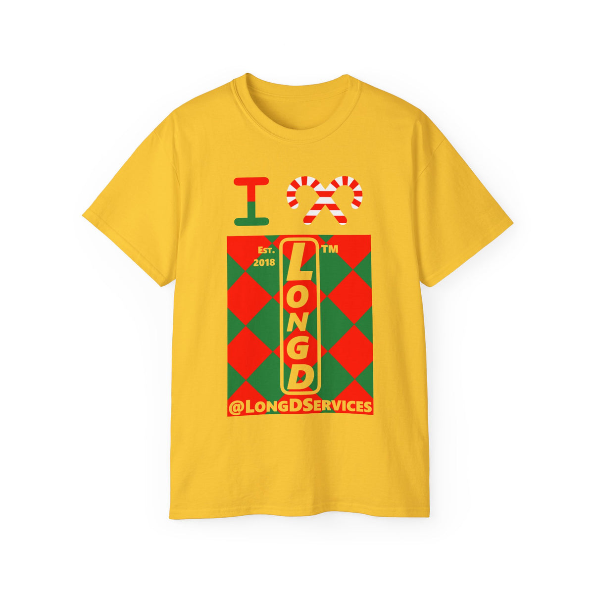 I candy cane LongD Tag negative upright argyle logo cotton tee
