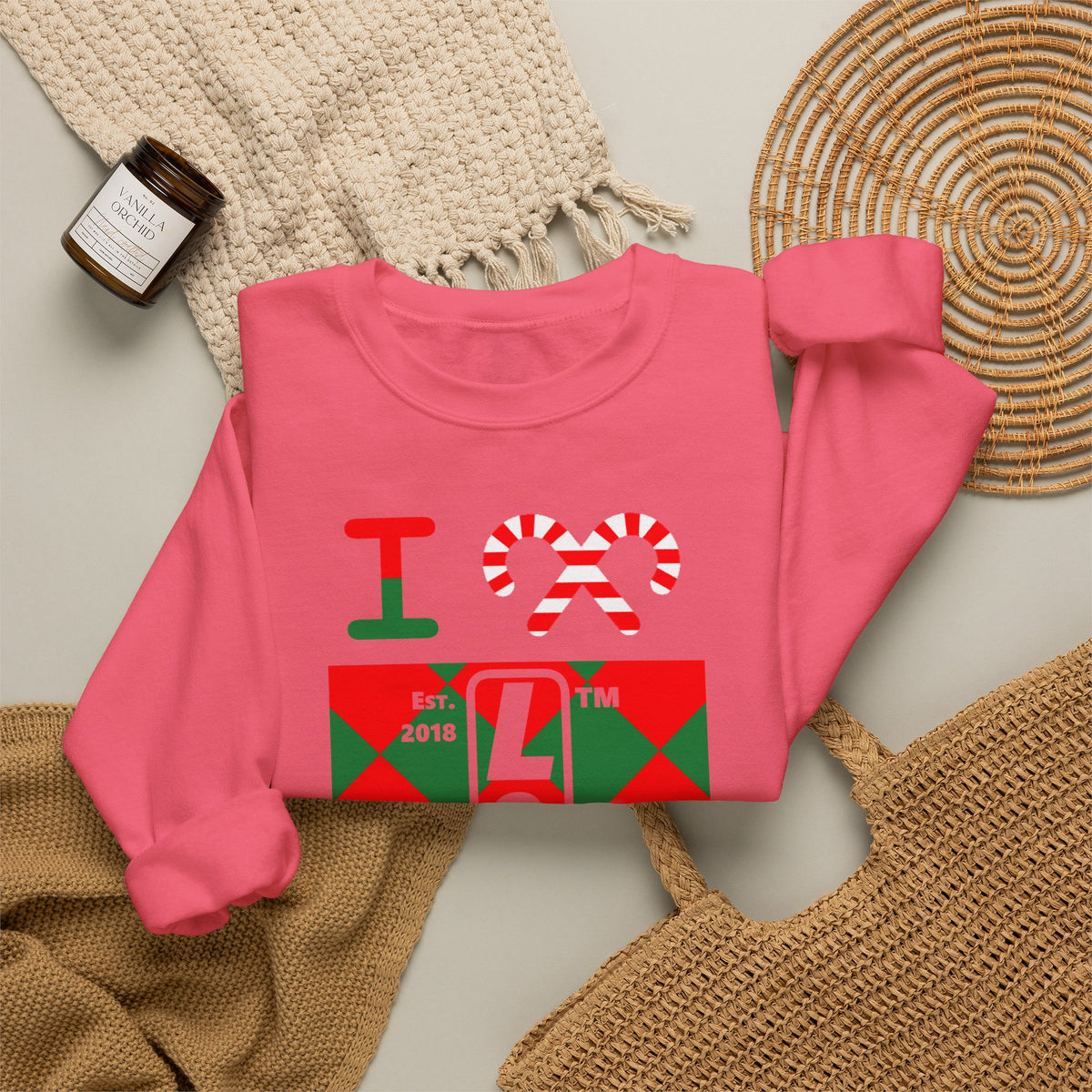 I candy cane LongD Chicago negative upright argyle logo crewneck sweatshirt