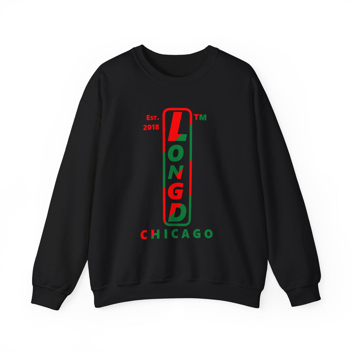 LongD Chicago positive upright pixel-weighted 4-striped logo (Xmas colors) crewneck sweatshirt