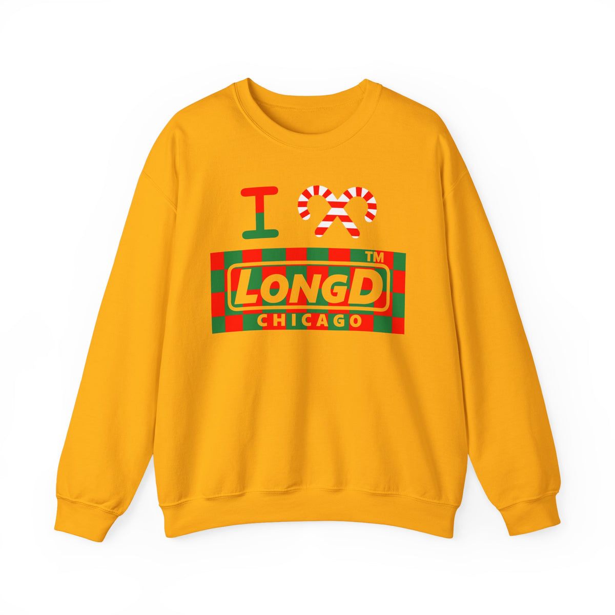 I candy cane LongD Chicago negative checkered logo crewneck sweatshirt