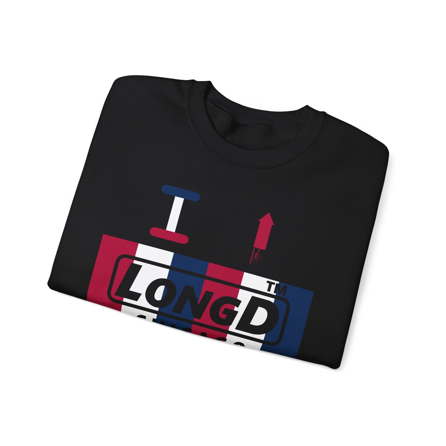 I firecracker LongD positive vertical 6-striped 4-print Chicago logo crewneck sweatshirt