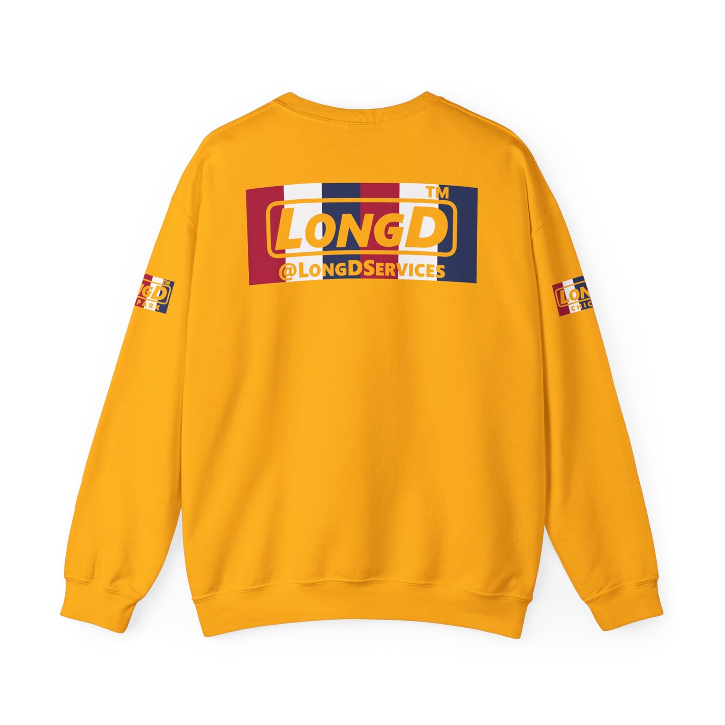 I firecracker LongD positive vertical 6-striped 4-print Chicago logo crewneck sweatshirt