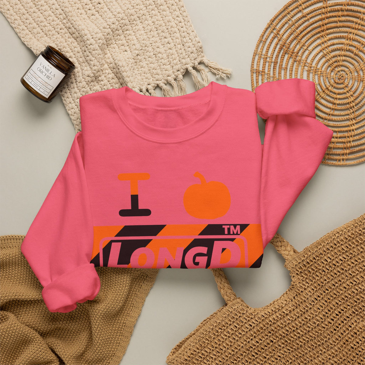 I pumpkin LongD Chicago negative diagonal 6-striped logo crewneck sweatshirt