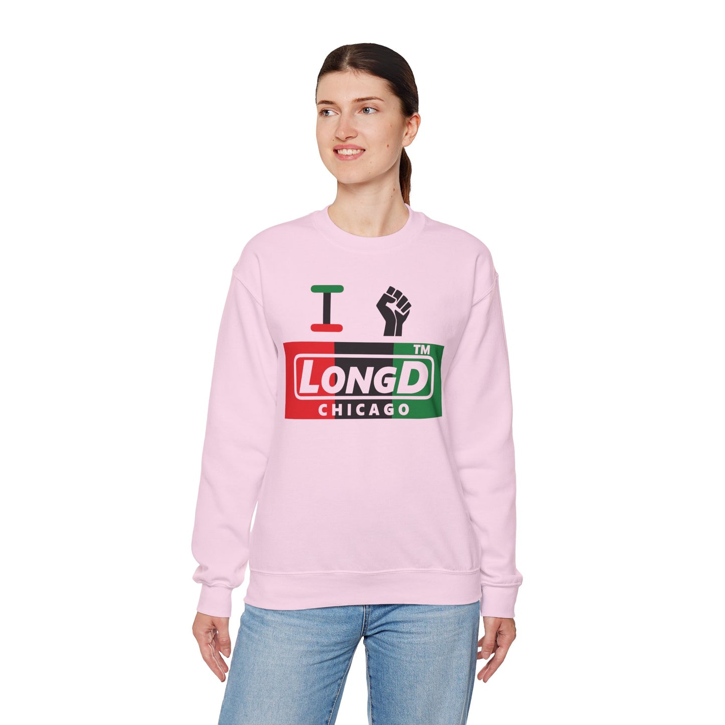 I fist LongD negative vertical 3-striped Chicago logo crewneck sweatshirt
