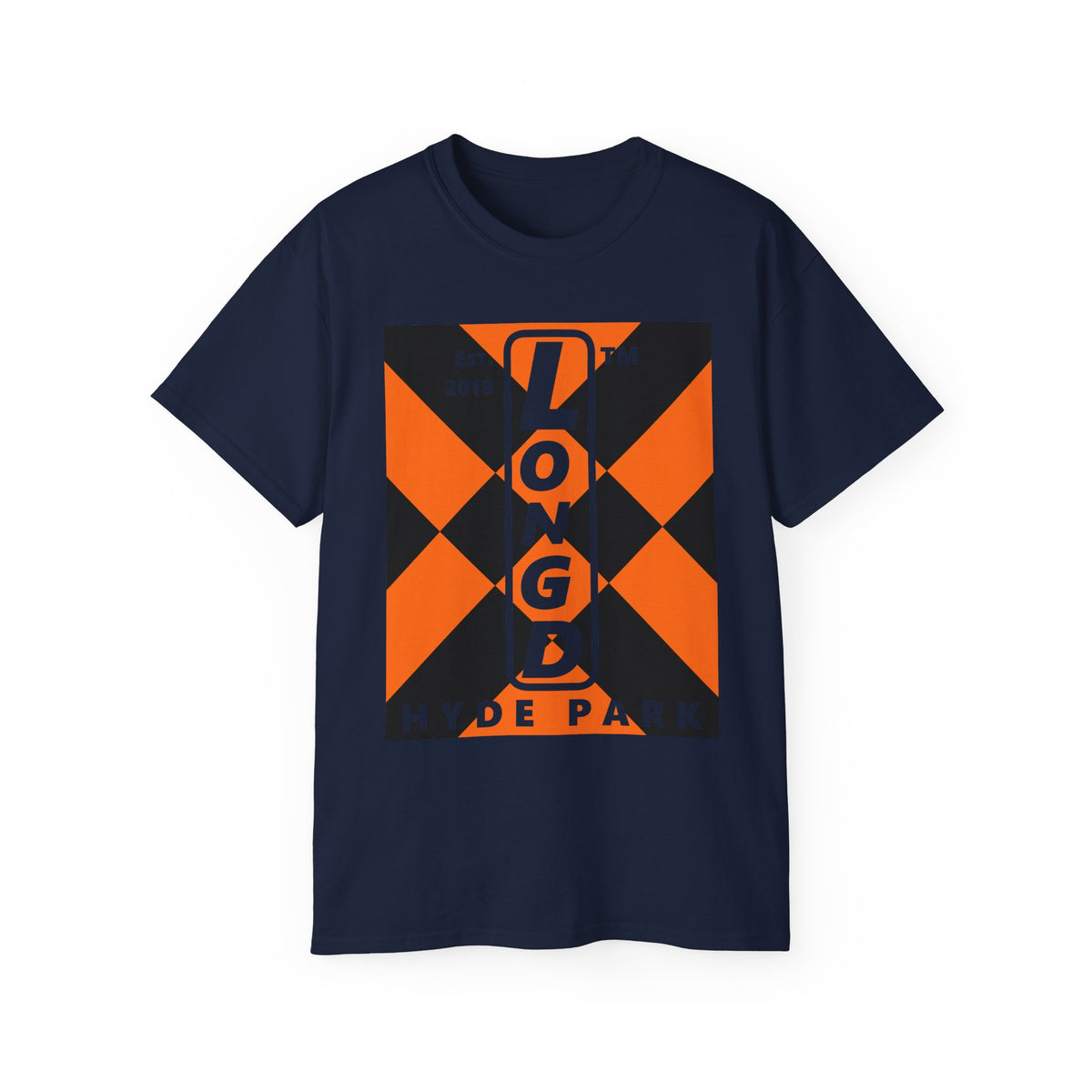 LongD Hyde Park negative upright mixed argyle logo (Halloween colors) cotton tee
