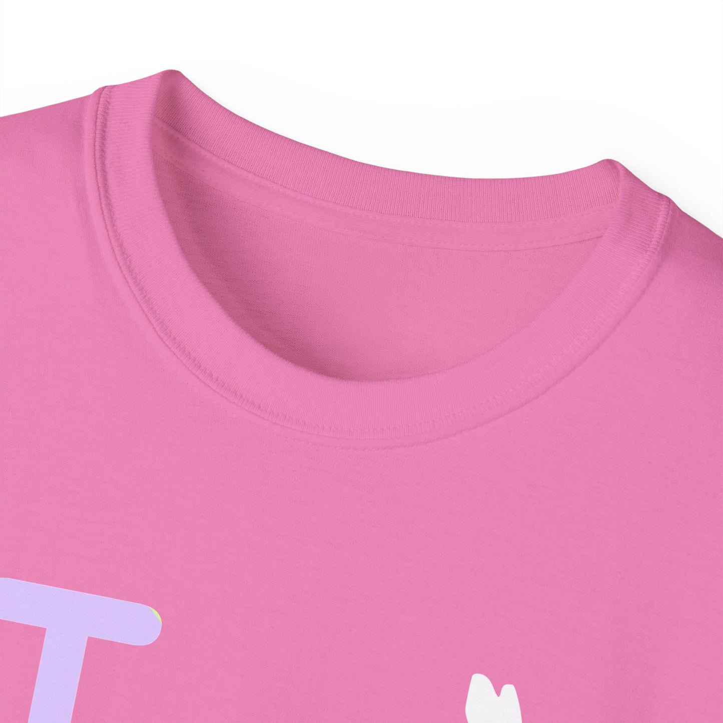 I Bunny LongD® Logo Cotton Tee Easter pastel purple text (white Easter Bunny)