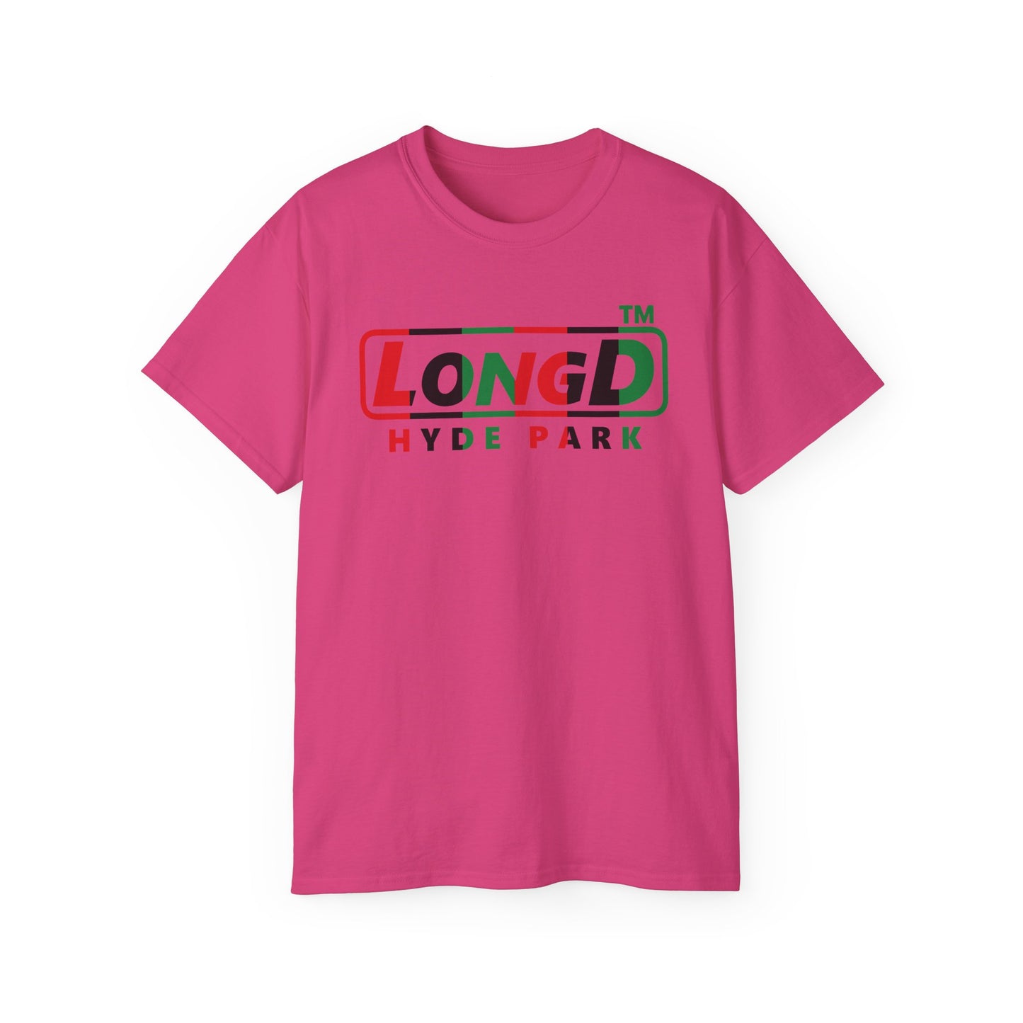 LongD positive vertical 6-striped Hyde Park logo cotton tee (Juneteenth colors)