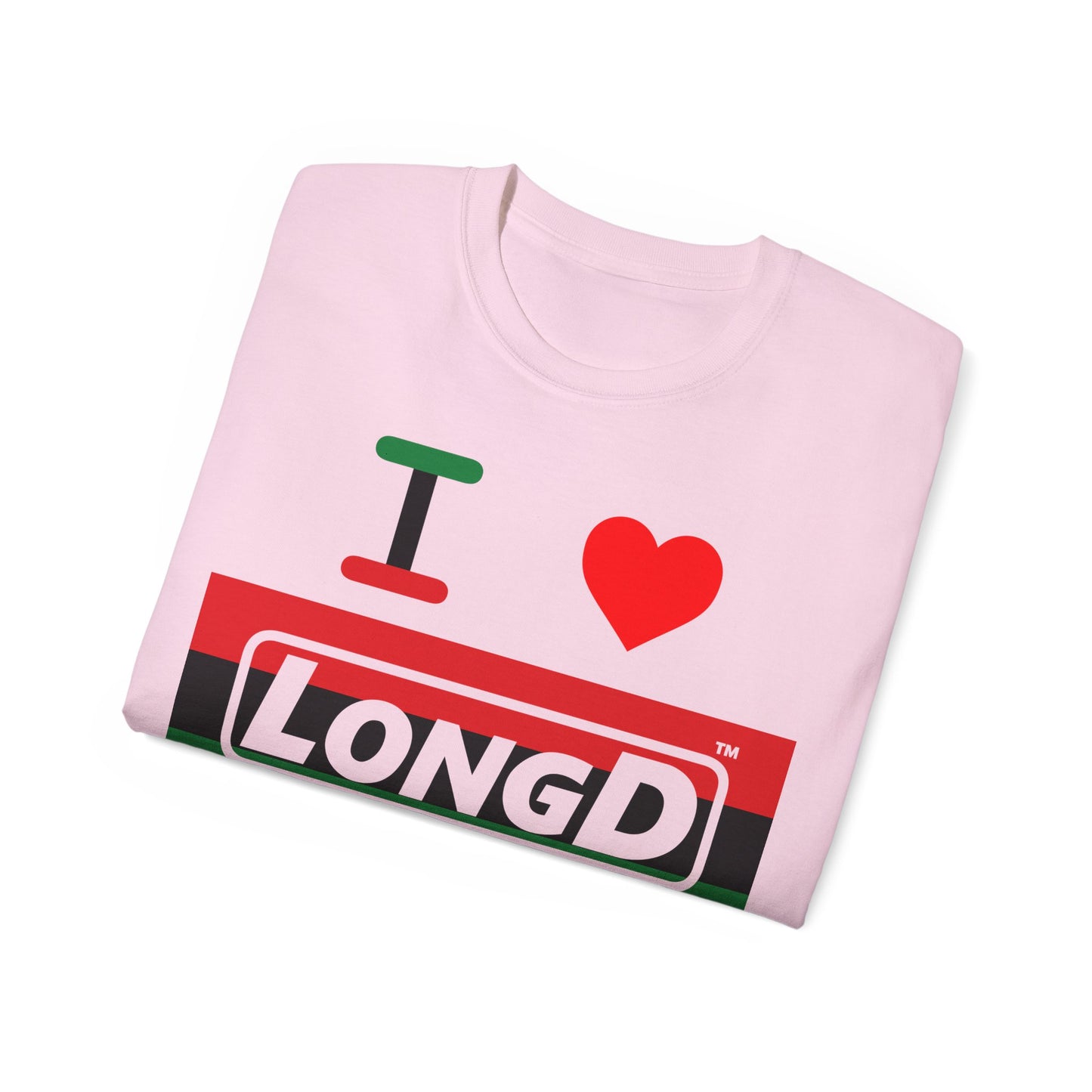 I Luv LongD® Logo Cotton Tee Juneteenth negative striped text