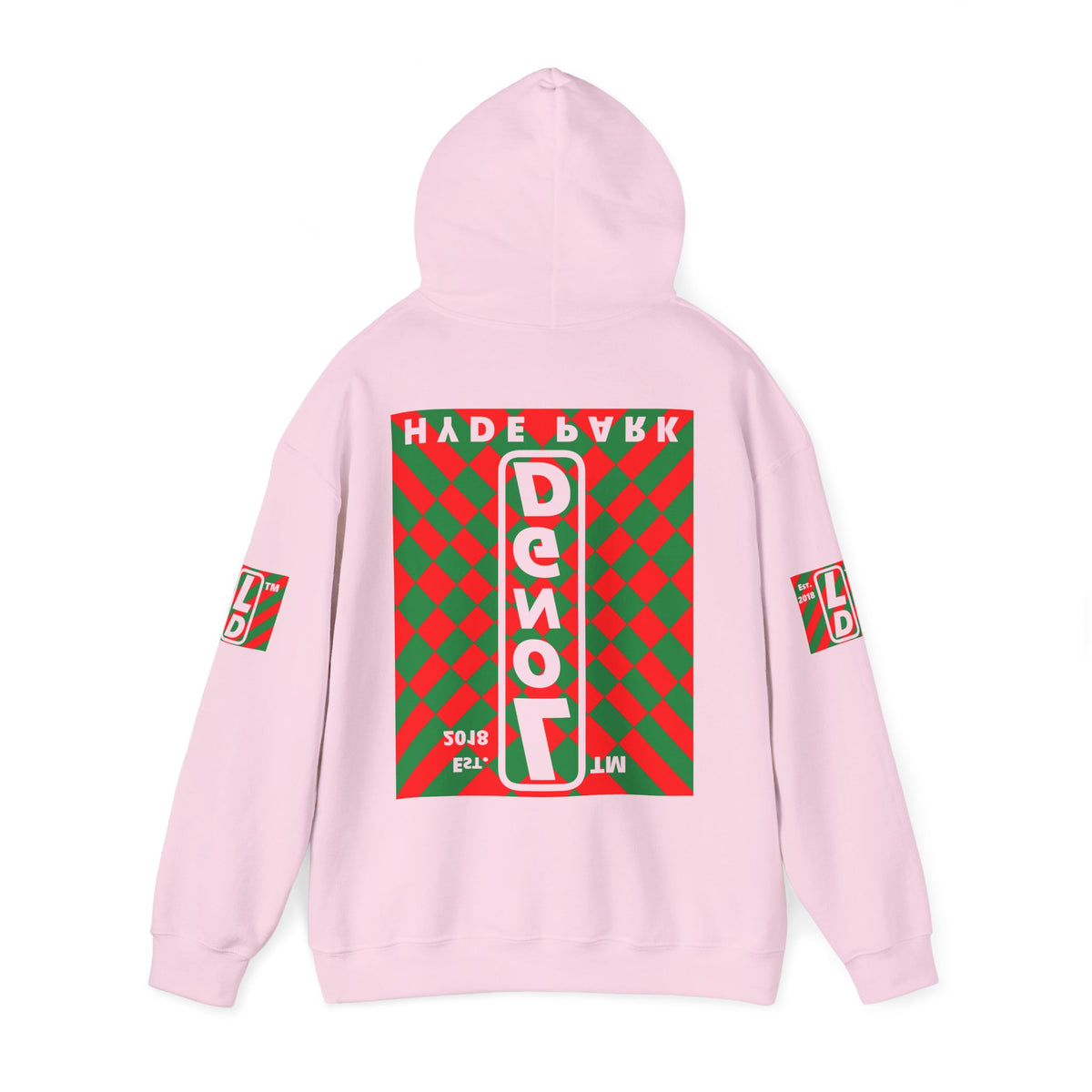 LongD Hyde Park negative upright stylized argyle 4-print logo (Xmas colors) hoodie