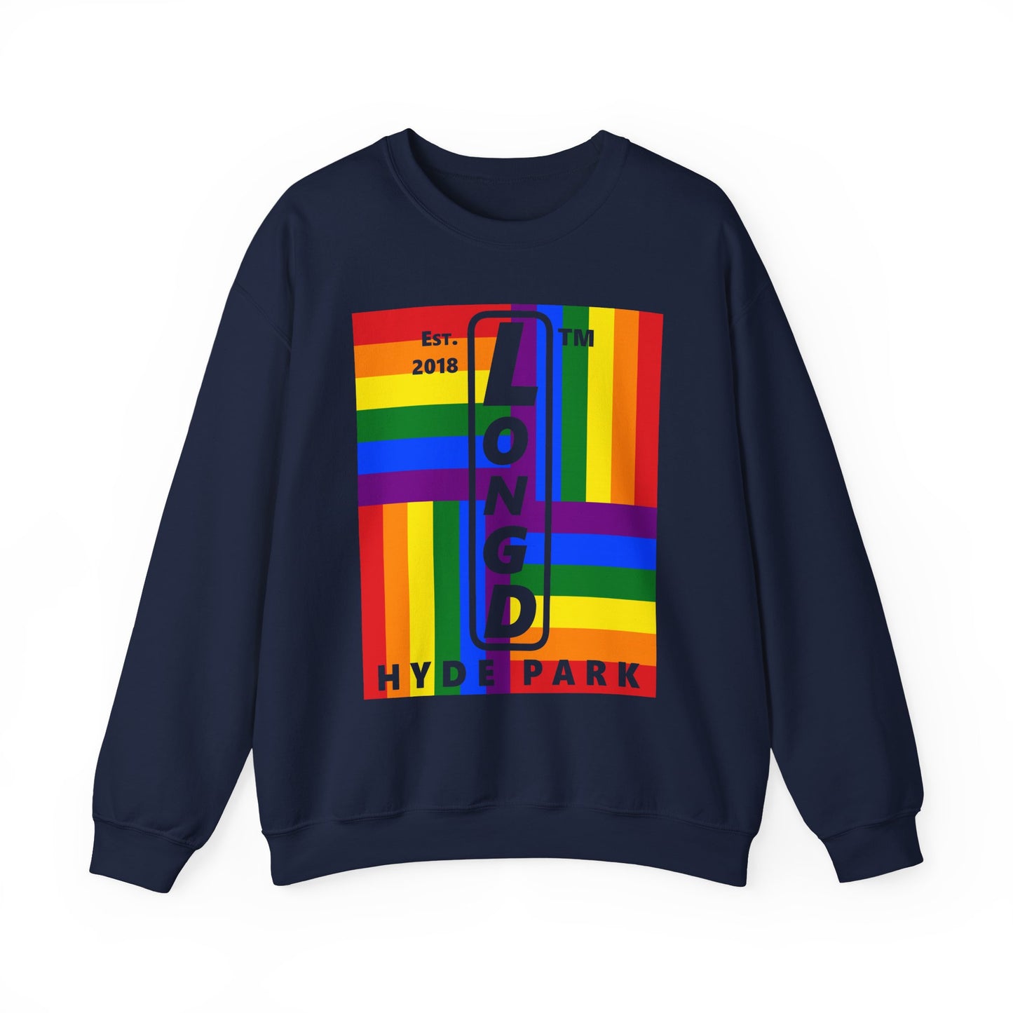 LongD negative windmill Hyde Park upright logo crewneck sweatshirt (Pride colors)