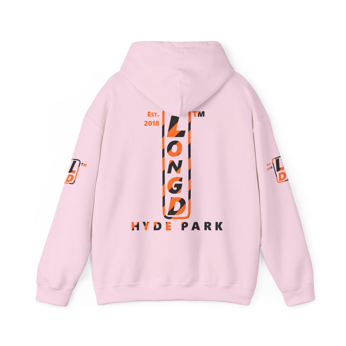 LongD Hyde Park positive upright pixel-weighted 12-striped 4-print logo (Halloween colors) hoodie