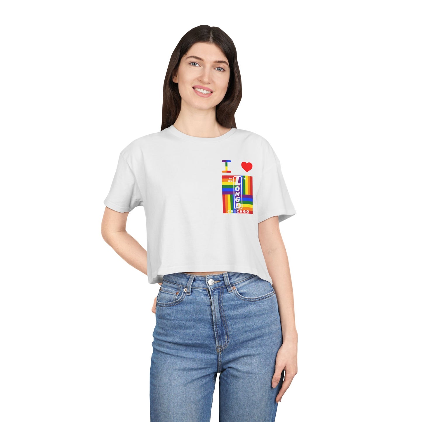 I Luv LongD Negative windmill upright single-breasted Chicago logo crop tee (Pride colors)