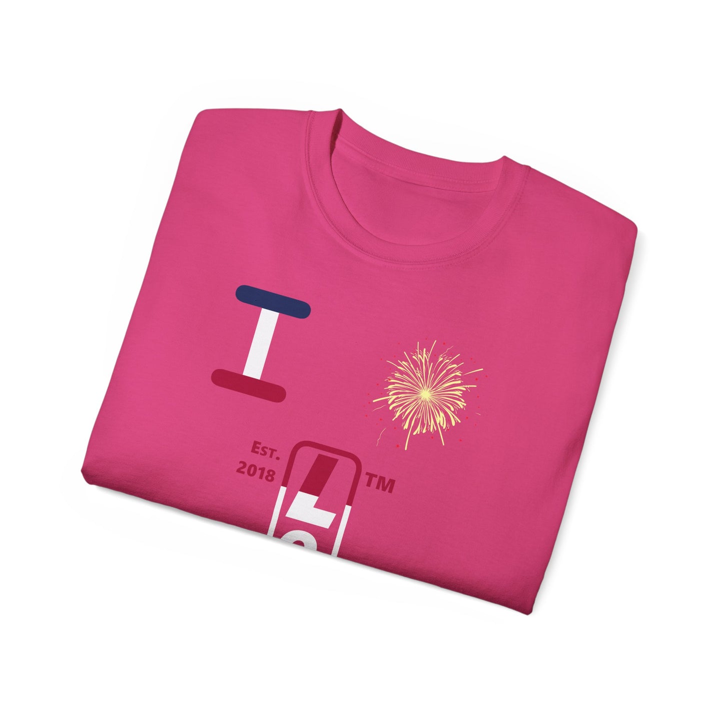 I Burst LongD cotton tee positive horizontal 6-striped Hyde Park upright logo (Patriotic colors)
