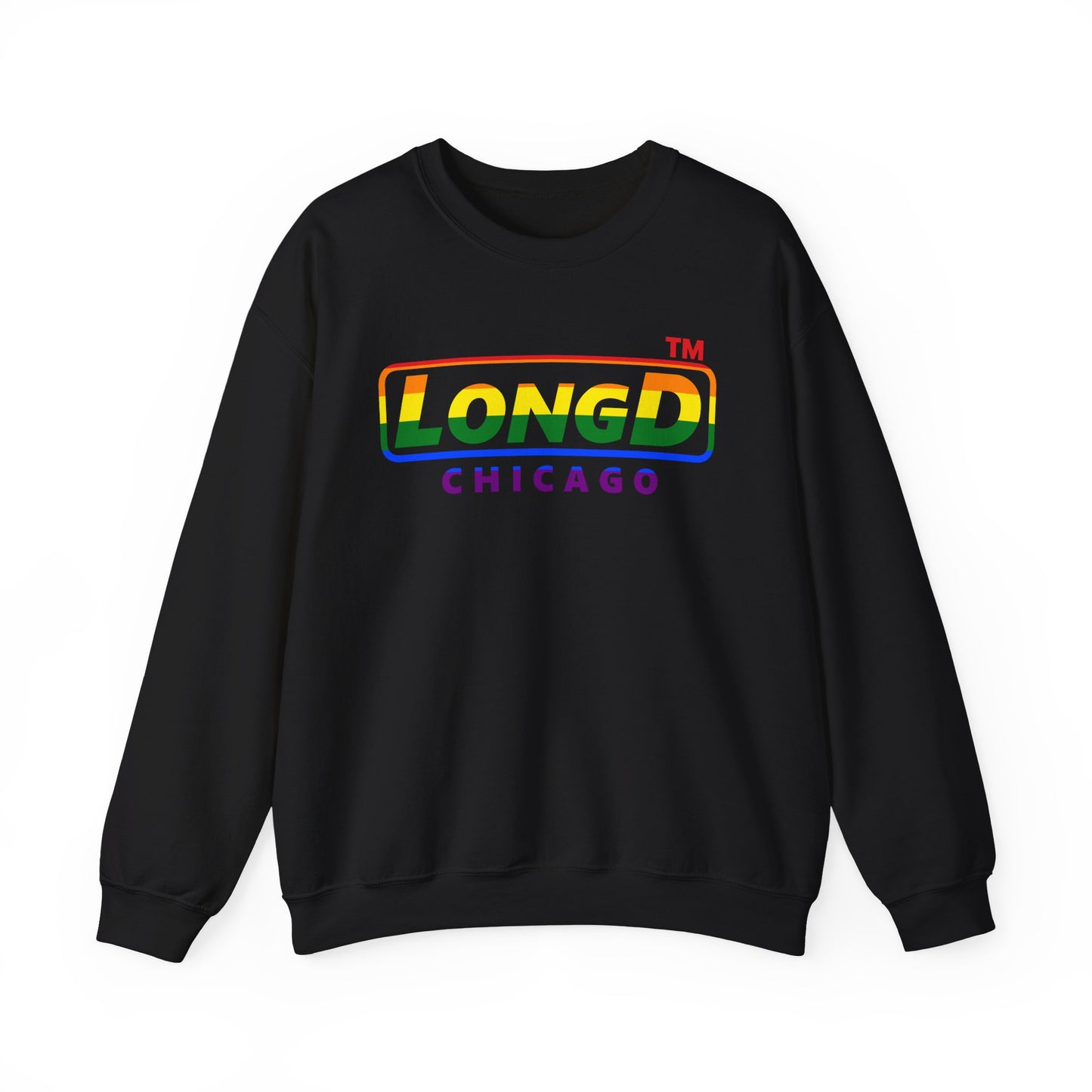 LongD positive horizontal striped front-back Chicago logo crewneck sweatshirt (Pride colors)
